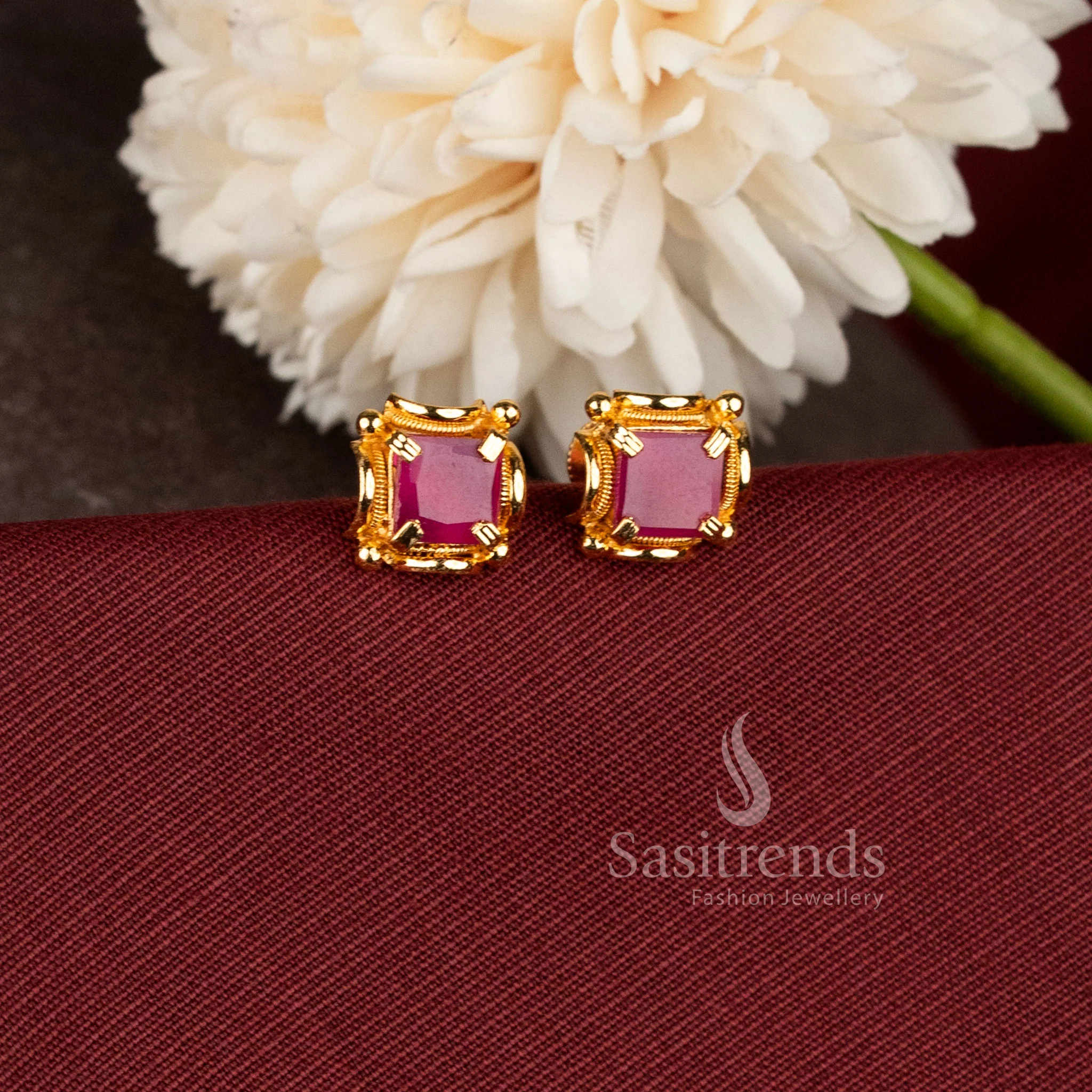 Royal Square Cut Screw Back One Gram Micro Gold Plated Stud Earrings - Sasitrends - Image 2