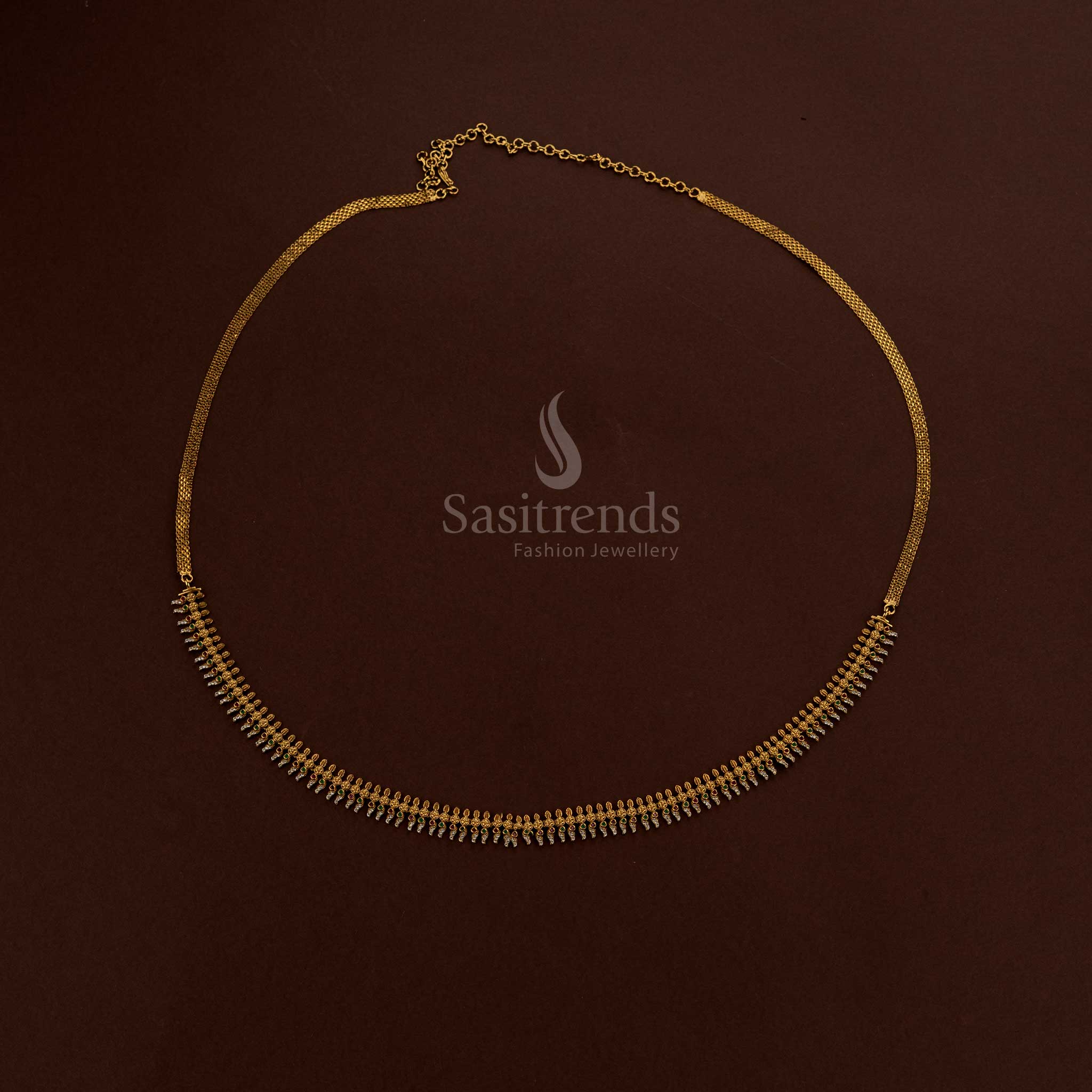 Beautiful Temple Matte Gold Plated Floral Jasmine Bud AD Hipbelt for Bridal Wear, Wedding Occasions & Traditional Saree Styling
