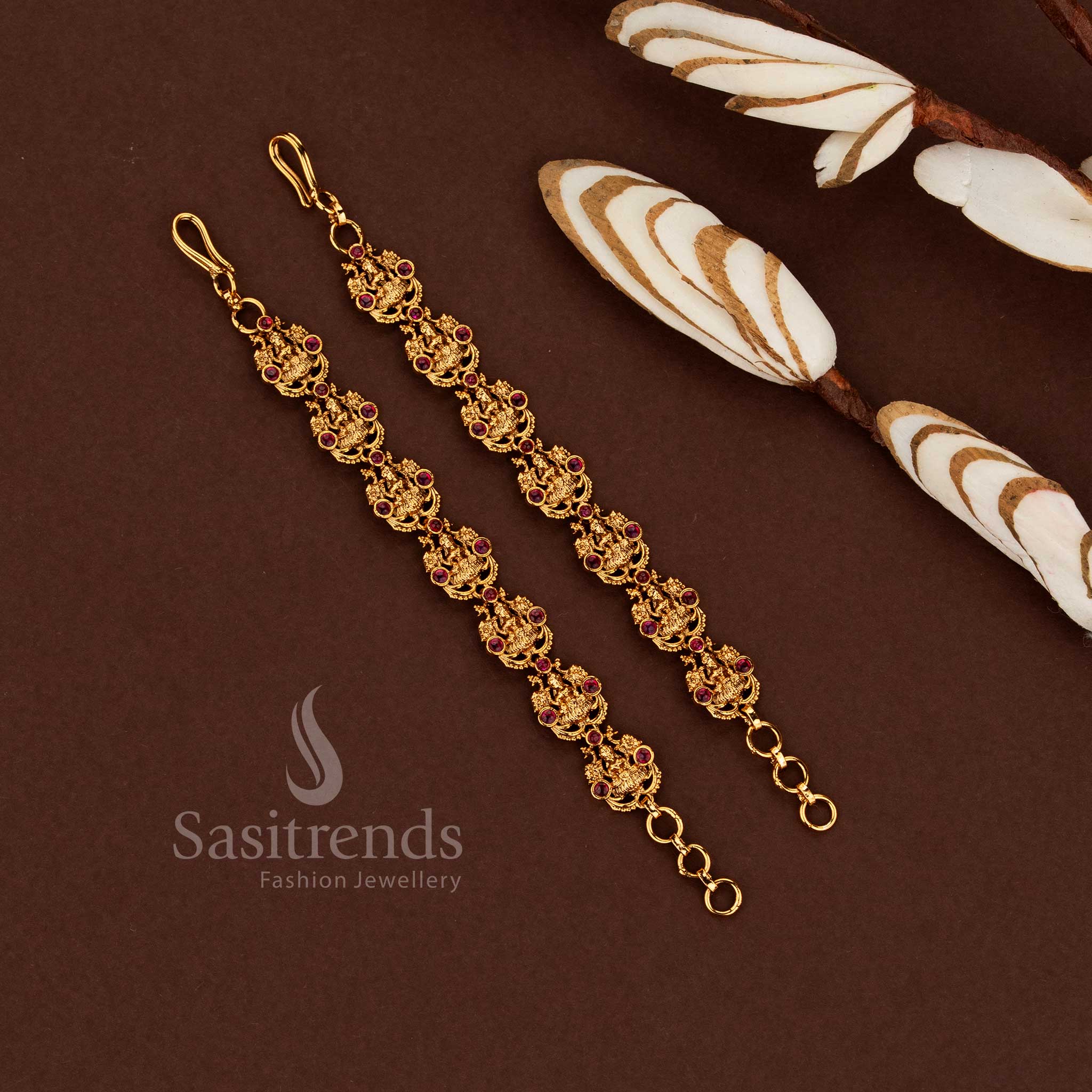 Beautiful Temple Premium Matte Gold Plated Lakshmi Motif Matil Ear Chain for Traditional Ethnic & Festive Wear - Image 3