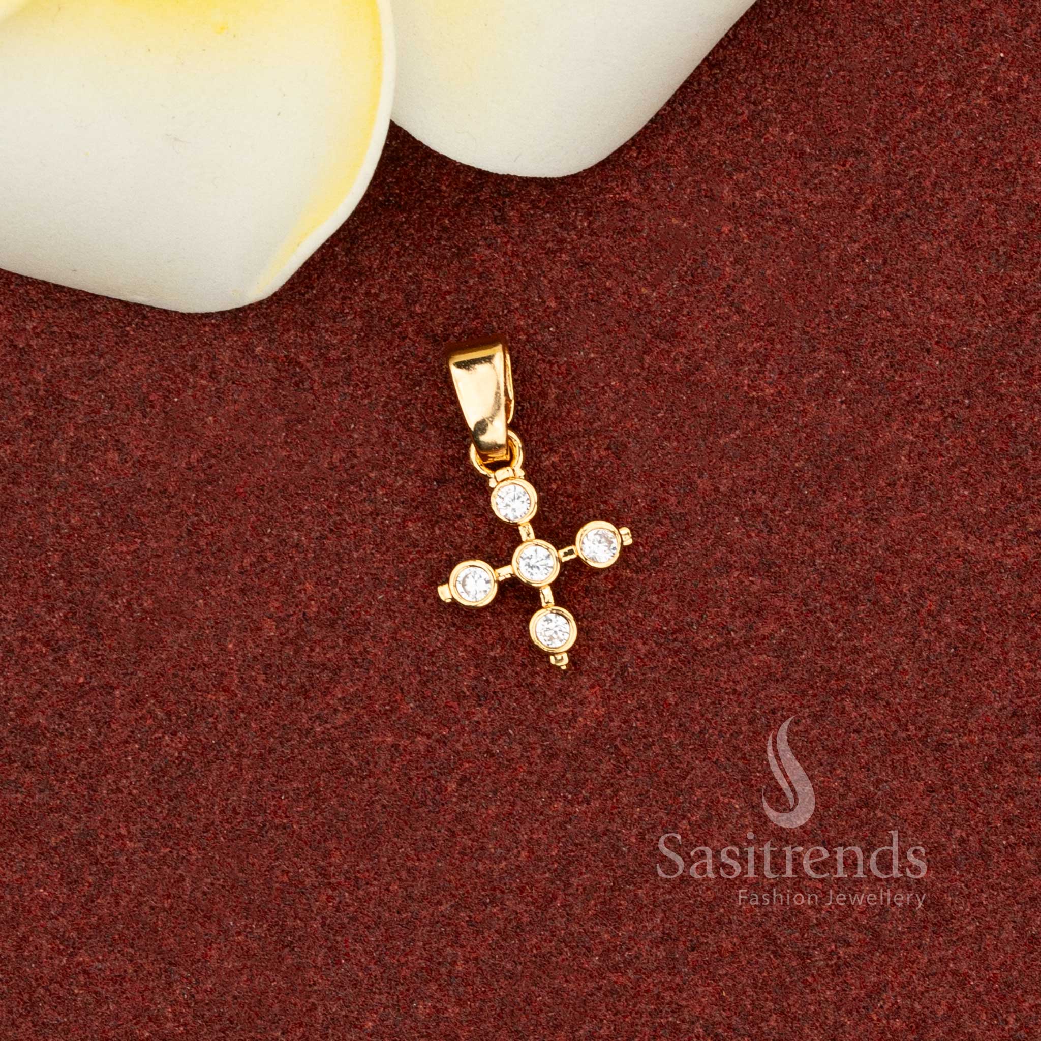 Guaranteed One Gram Micro Gold Plated AD Stone Cross Design Pendant | Look Like Real gold - Image 3