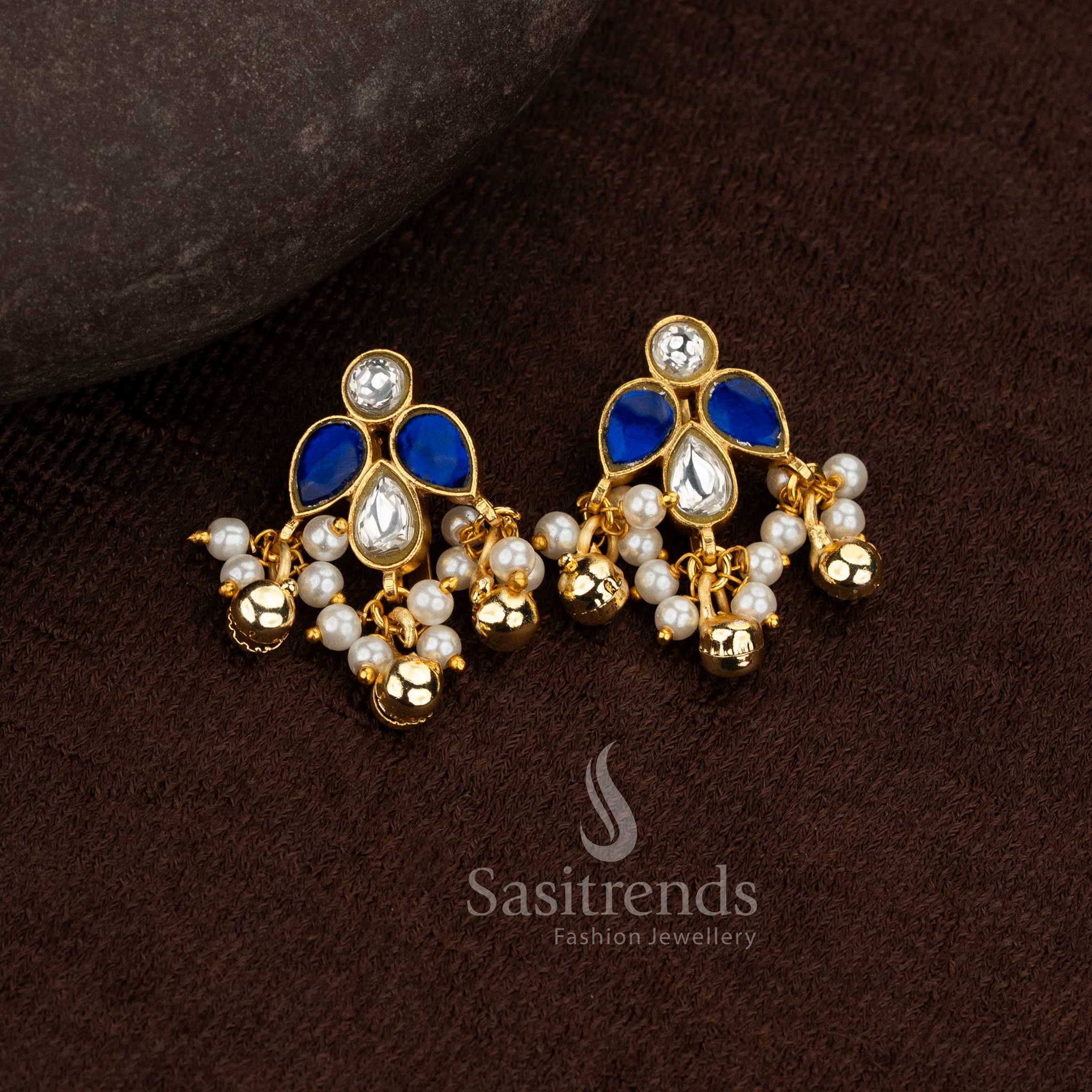 24K Jadau Gold Plated Kundan Stone Floral Leaf Design Bugadi Ear Cuff Earrings | Traditional Wedding & Festive Wear - Image 2