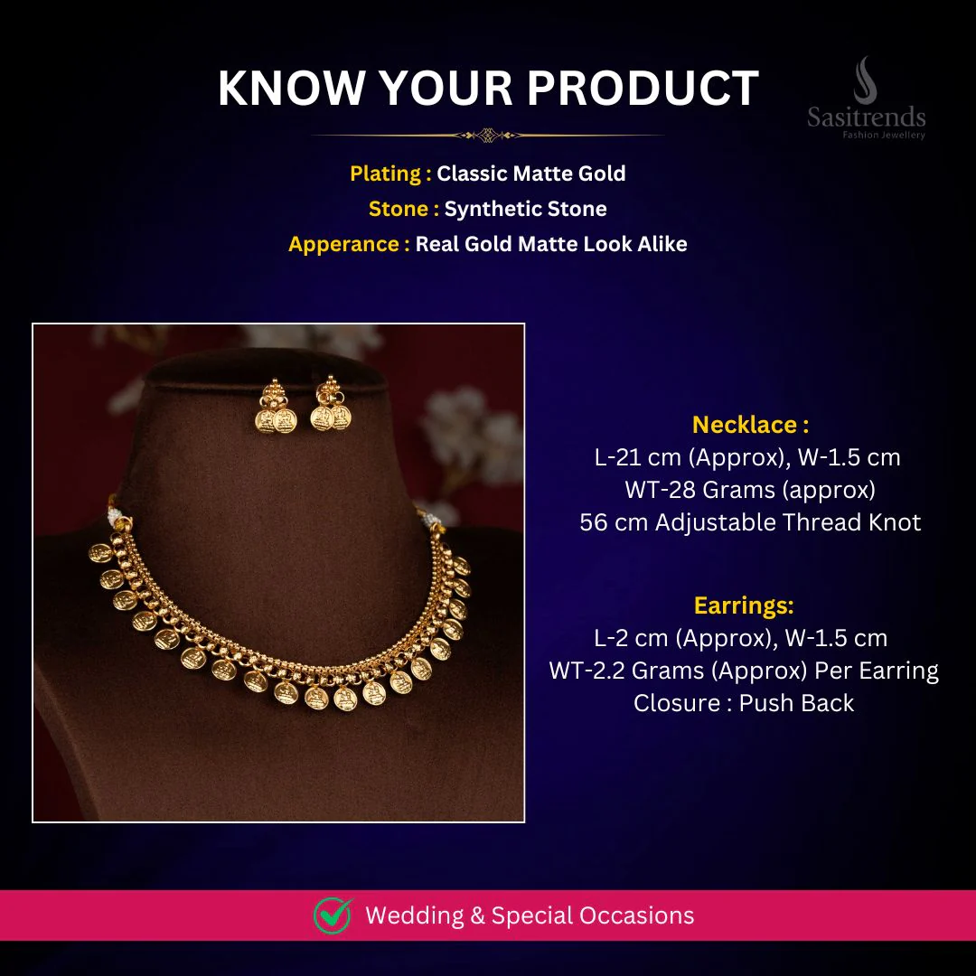 Affordable Classic Matte Gold Plated Lakshmi Coin Layered Structured Temple Necklace Jewellery Set | Traditional Jewellery - Image 2