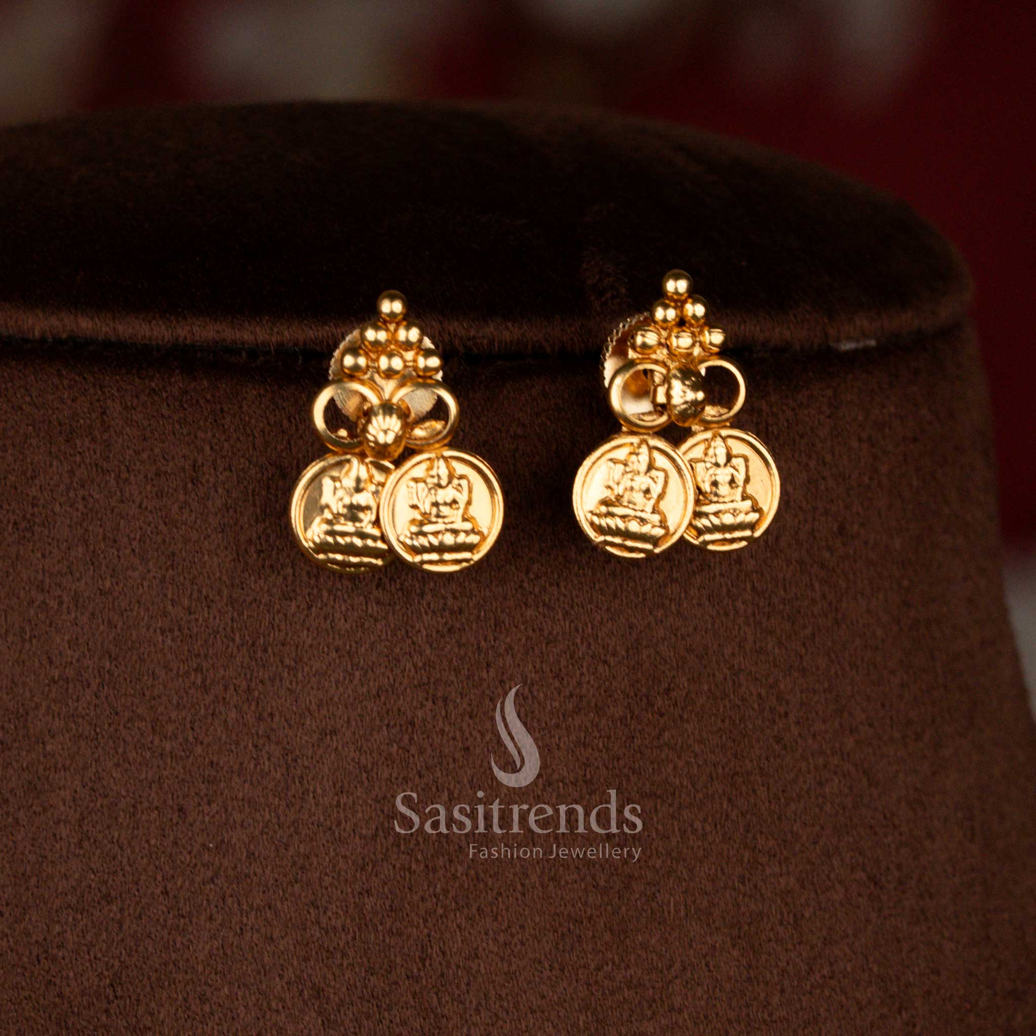 Affordable Classic Matte Gold Plated Lakshmi Coin Layered Structured Temple Necklace Jewellery Set | Traditional Jewellery - Image 4