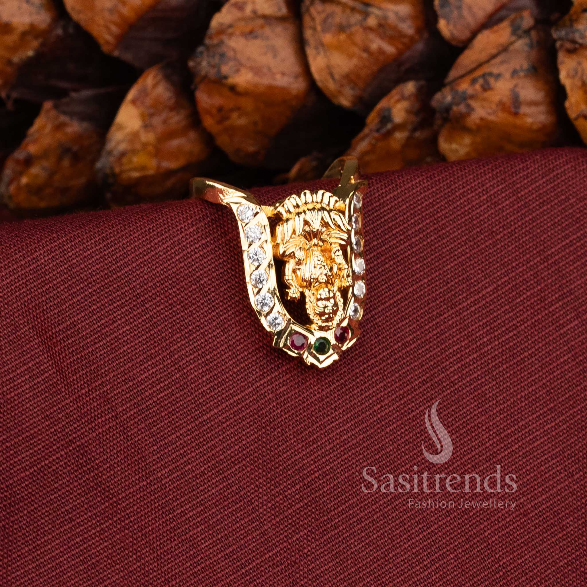Traditional Lakshmi Design Impon Ring with AD Stones for Women - Sasitrends - Image 4
