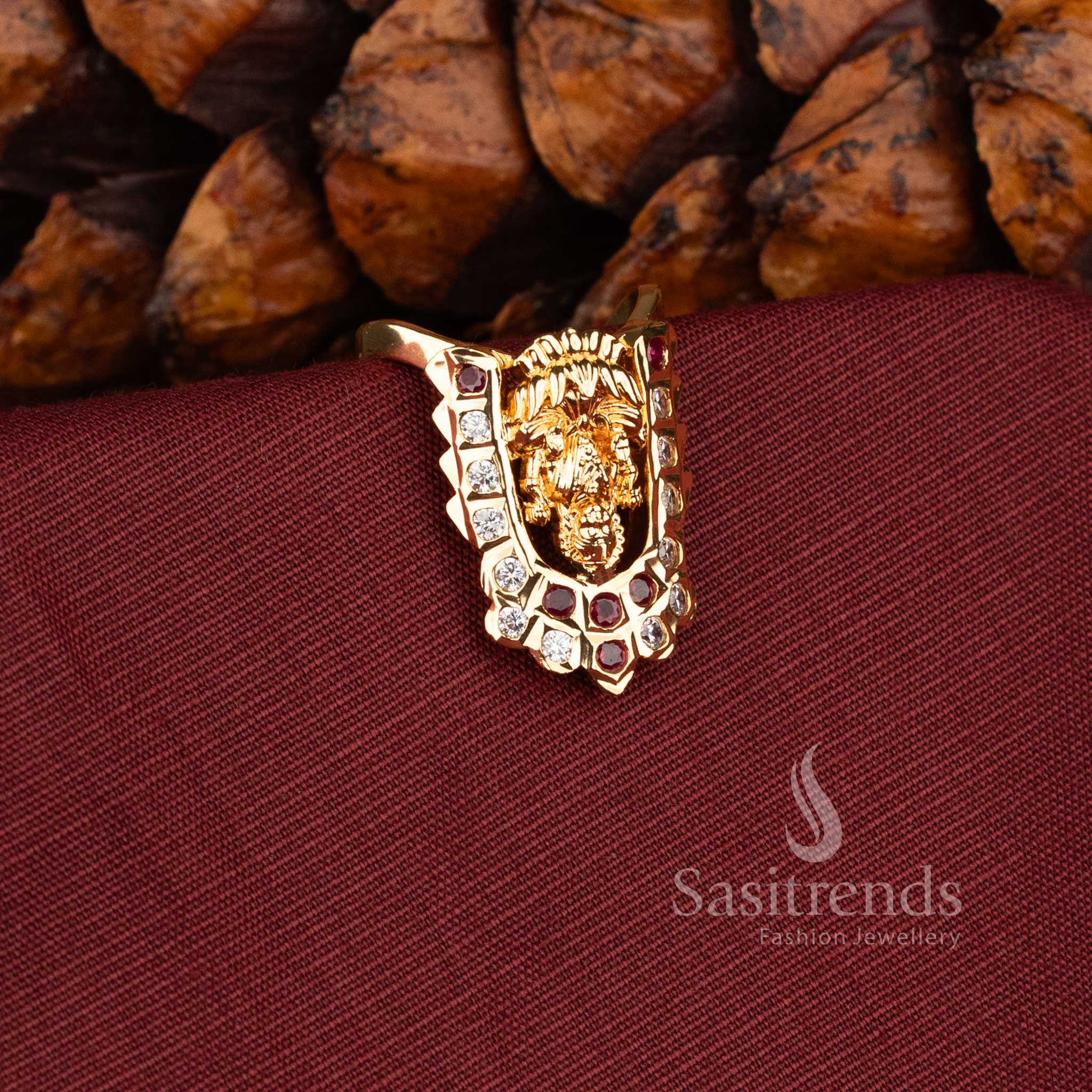 Traditional Lakshmi Design Impon Ring with AD Stones for Women - Sasitrends - Image 9