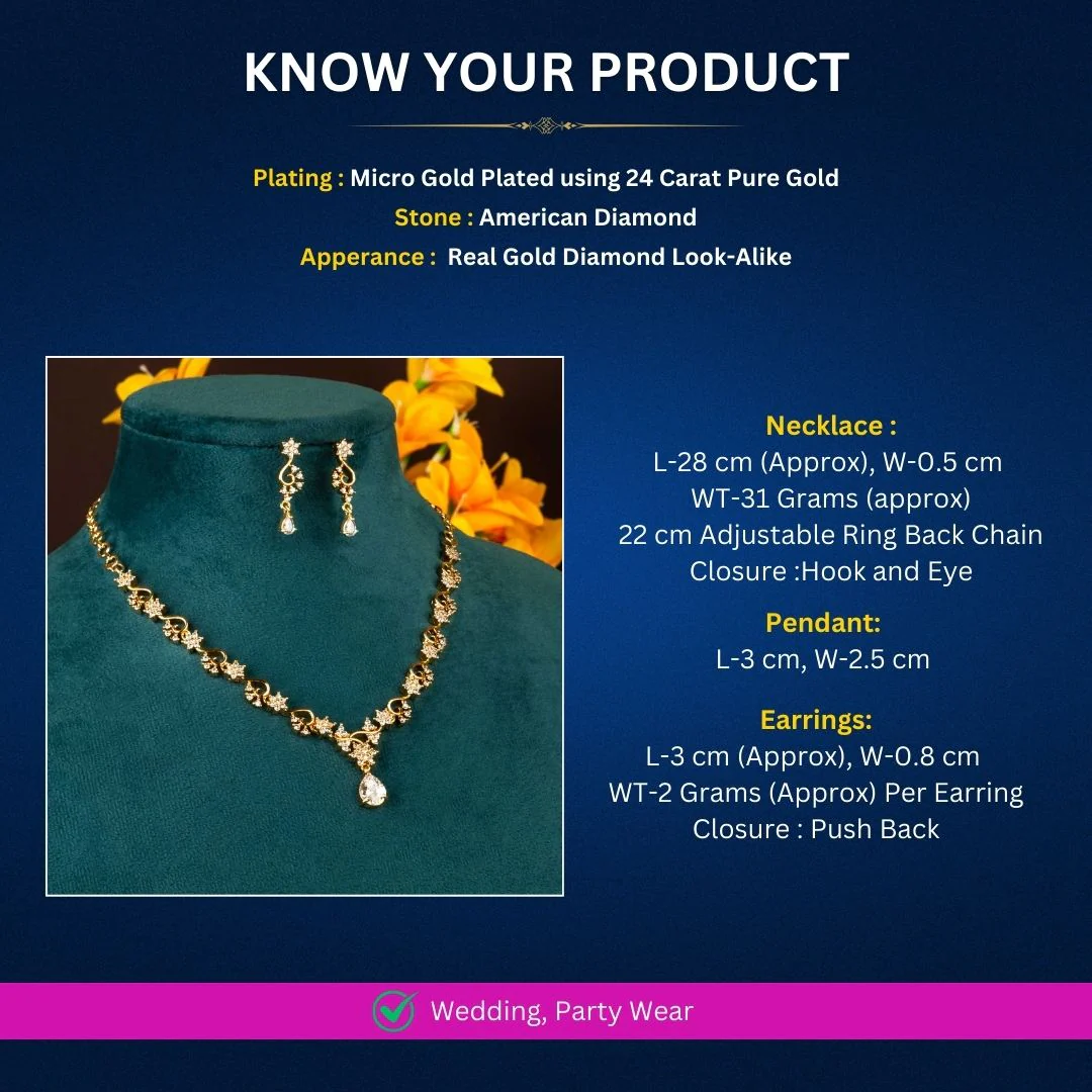 Sasitrends - Latest Micro Gold-Plated American Diamond Floral Swirl Necklace Jewellery Set - Image 2