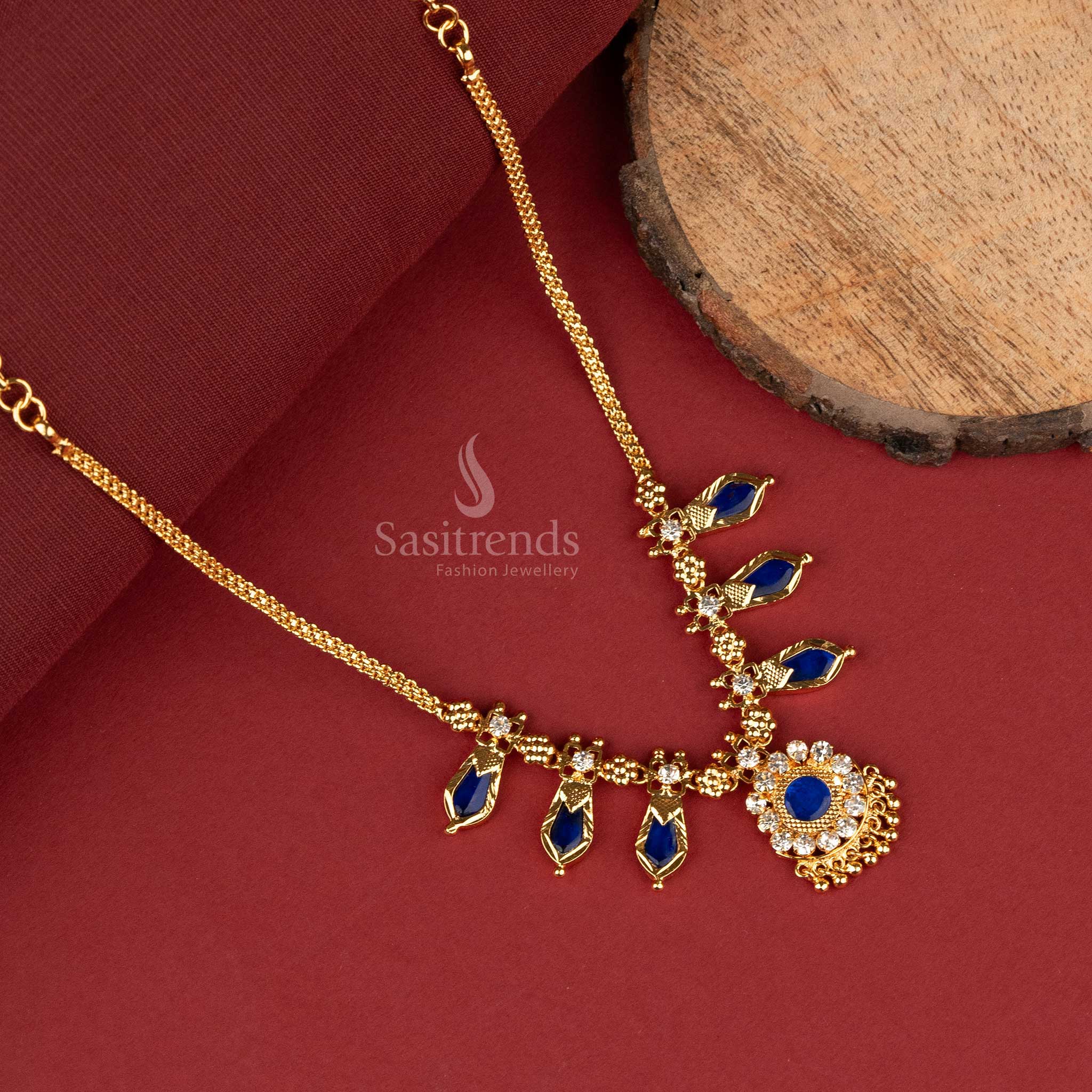 Sasitrends Micro Gold Plated 1 Gram Blue Palakka Nagapadam Necklace for Women and Girls - Image 3