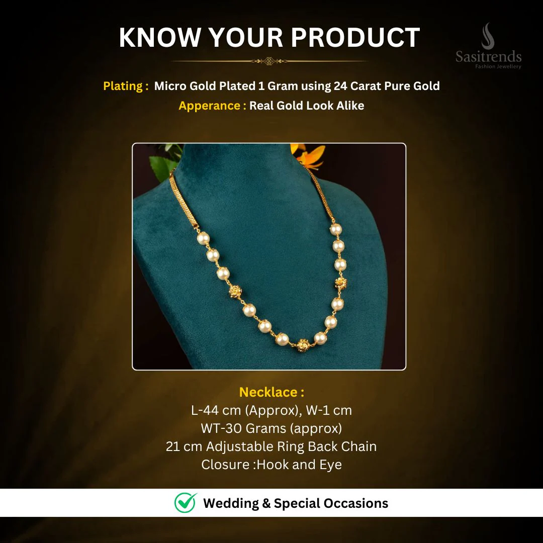 Traditional Micro Gold Plated Grand Pearl Necklace with Floral Golden Balls - Sasitrends - Image 4