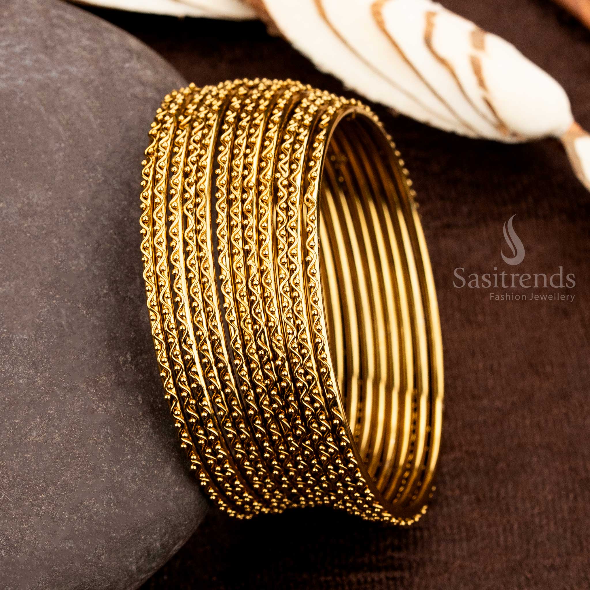 Oxidised Antique Gold Plated Designer Bangles Set for Saree and Festive Wear - Set of 12 - Sasitrends