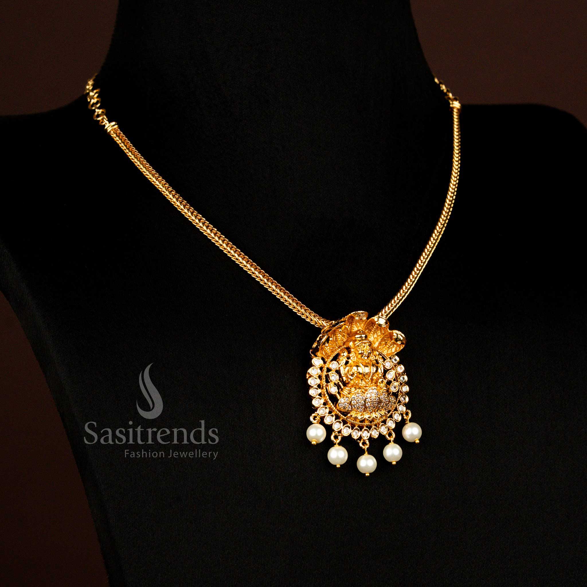 Premium Temple Jewellery Temple Matte Gold Plated Lakshmi Necklace - Image 5