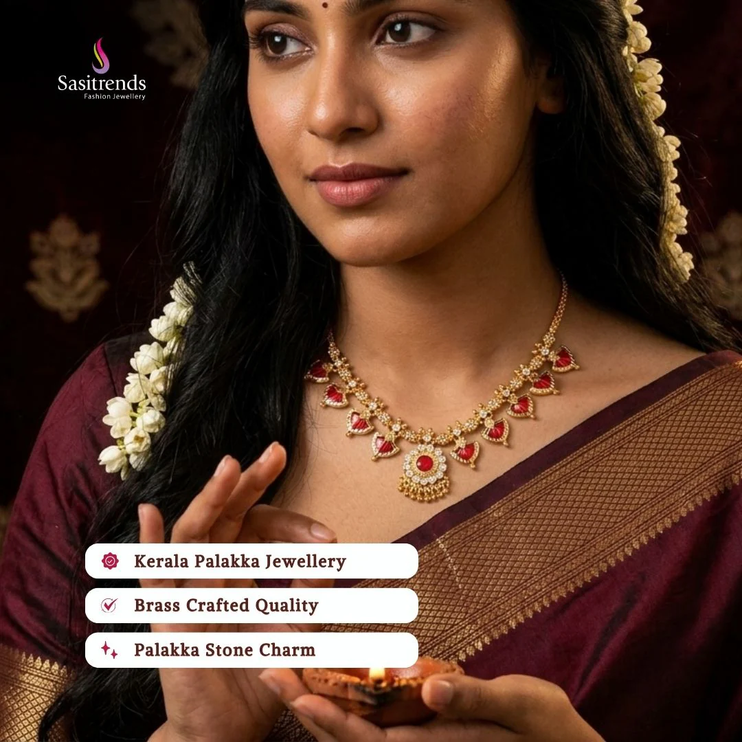 1 Gram Traditional Micro Gold Plated Red Palakka Necklace | Sasitrends - Image 3