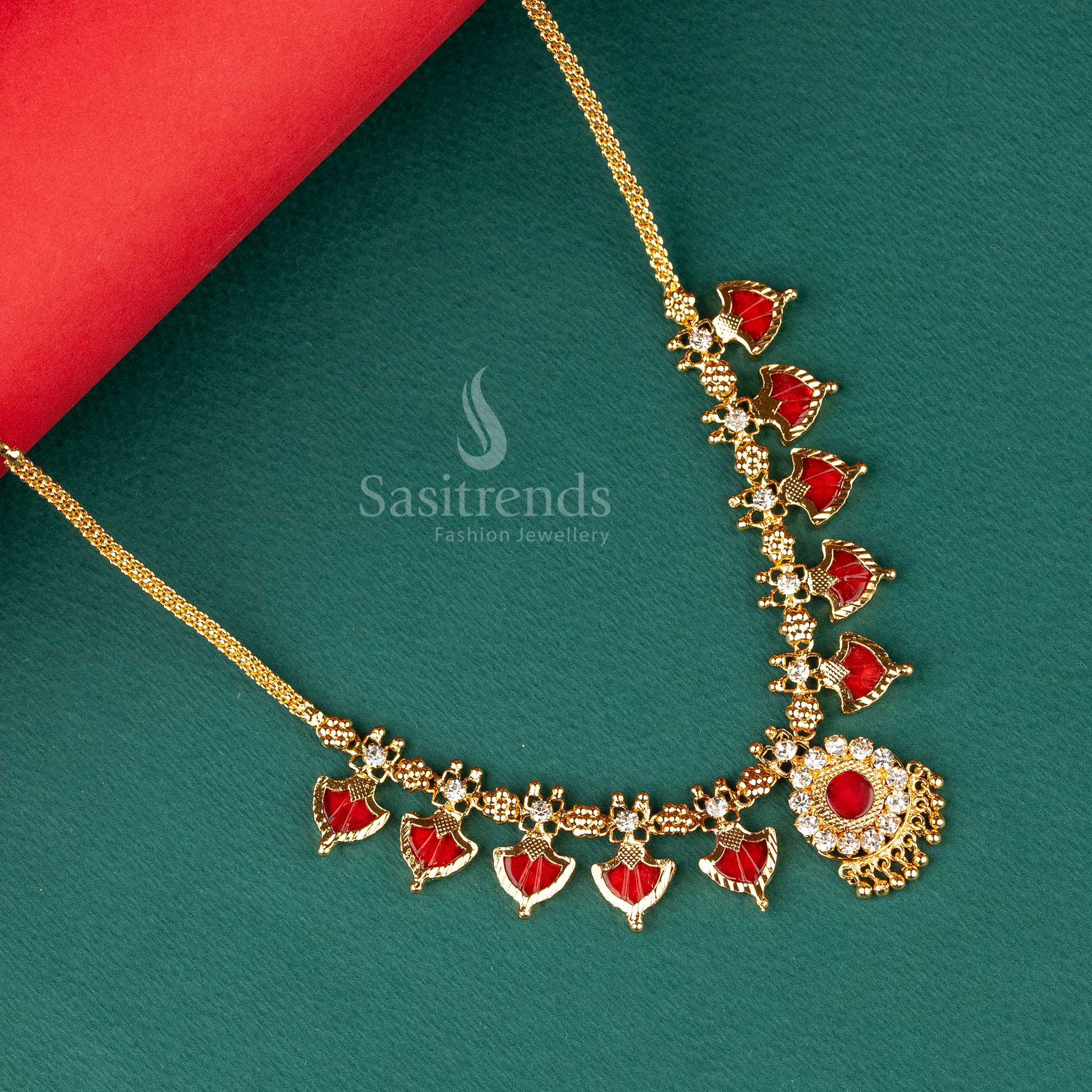 1 Gram Traditional Micro Gold Plated Red Palakka Necklace | Sasitrends - Image 6