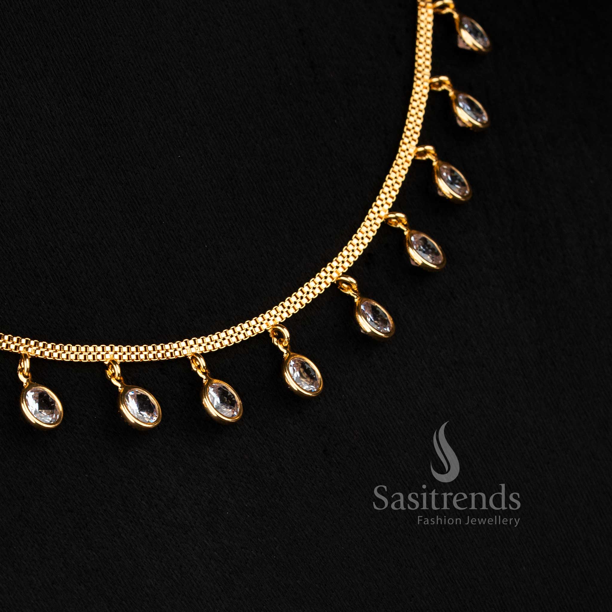Trendy Design of American Diamond Micro Gold Plated Necklace for Girls – Parties & Saree Wear| 24K Gold Plated Jewellery - Image 2