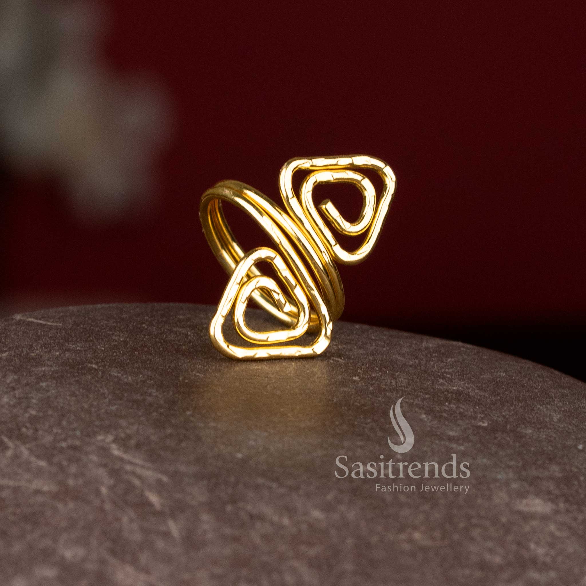 Wonderful Collections of Trendy Gold Plated Textured Flat Disc Design Adjustable Ring for Everyday Ethnic, Office Wear & Minimal Fashion Styling - Image 8