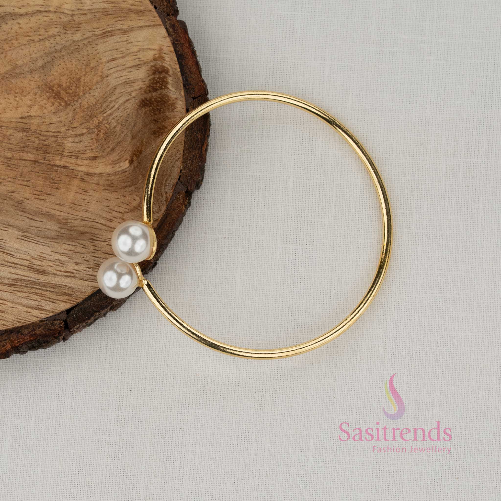 Beautifully Crafted Trendy Gold Plated Minimal Pearl Accent Bracelet for Girls | Elegant Circle Style Fashion Jewellery