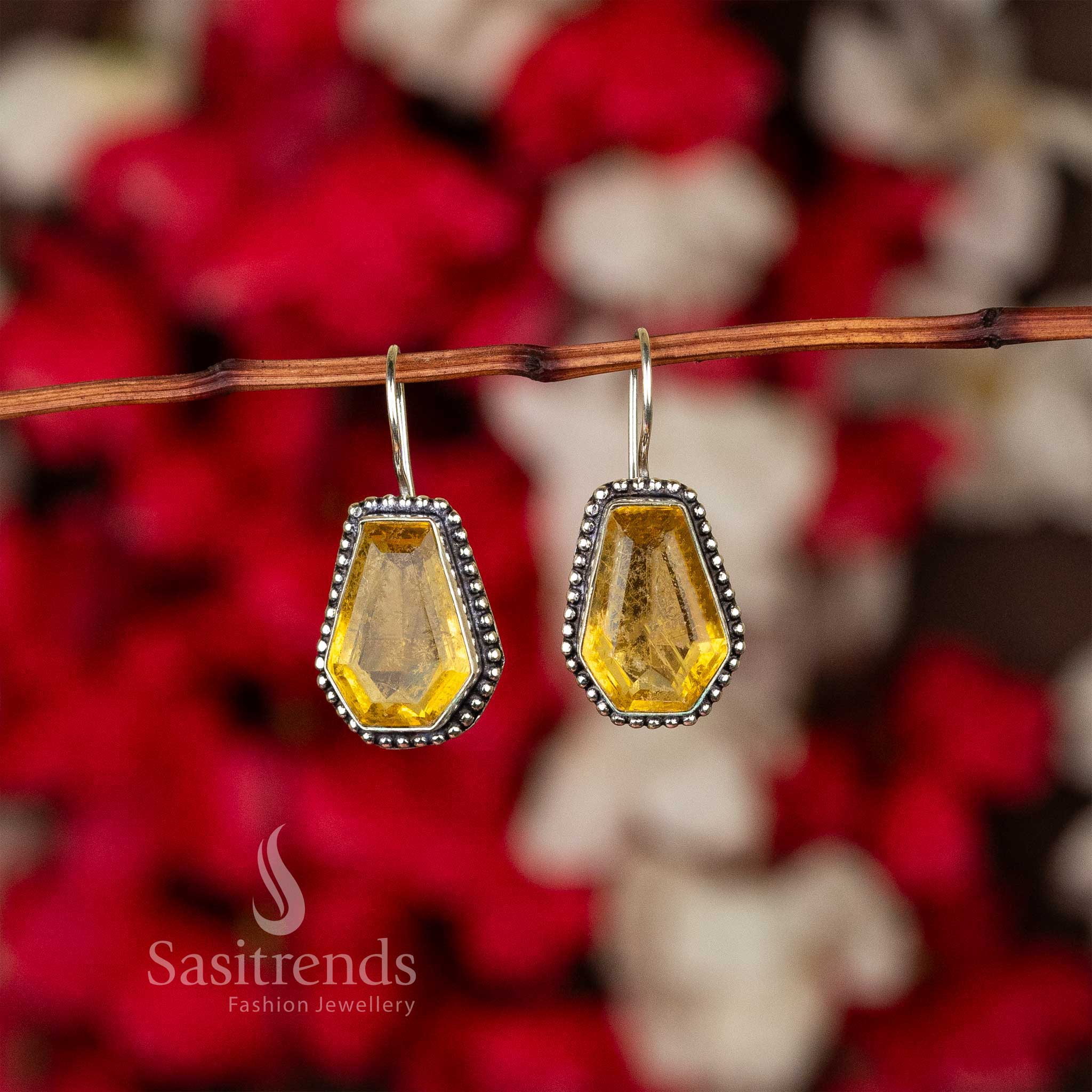 Sophisticated Emerald Cut Gemstone Oxidised Earrings - Sasitrends - Image 7