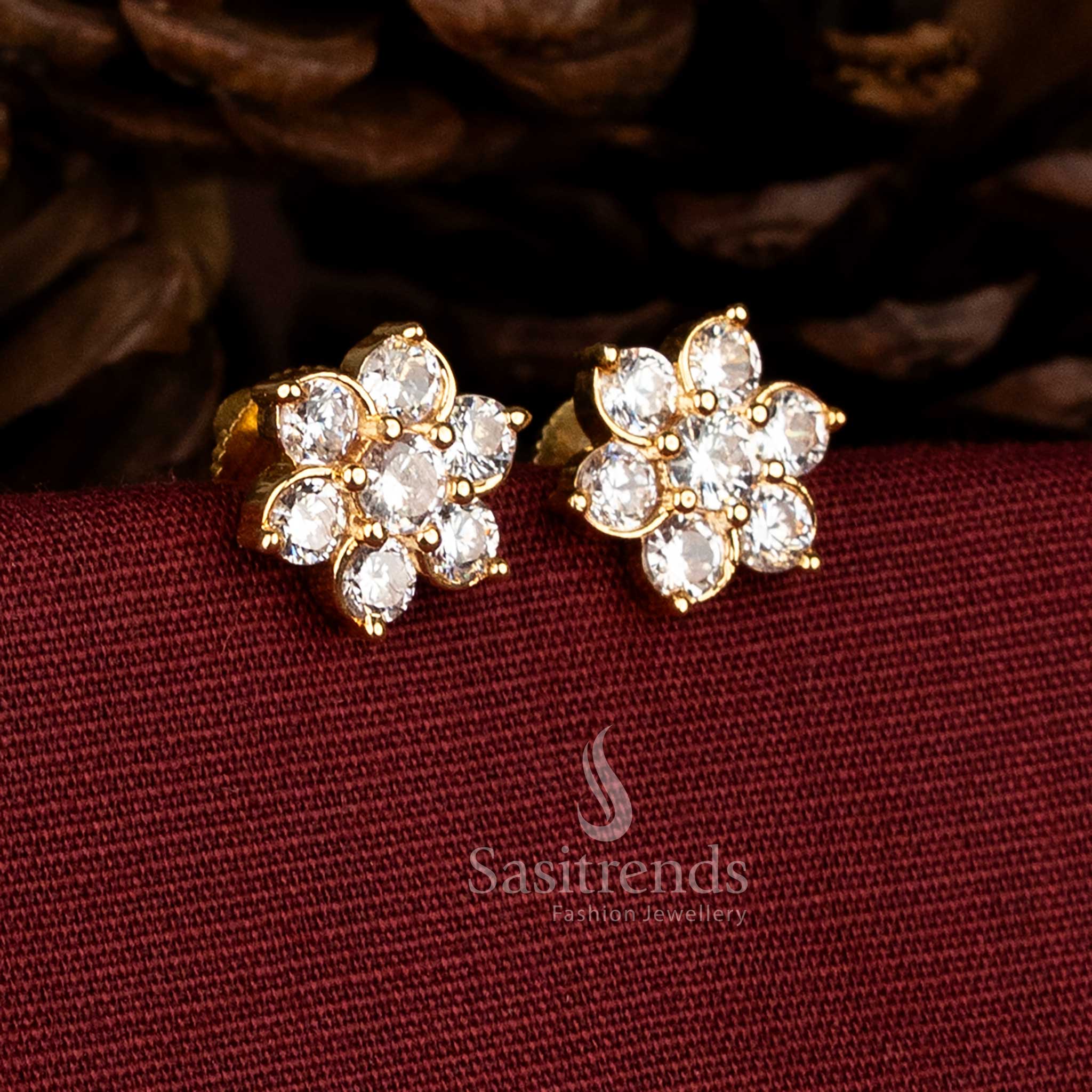 Sparkling Party Wear Floral American Diamond Stud Earrings –  Real Diamond Look - Image 4