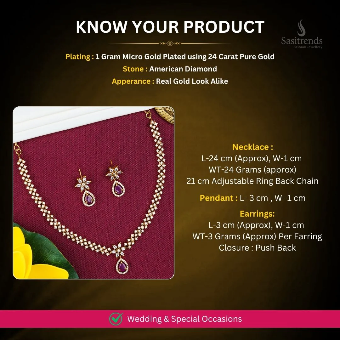 Princess-Inspired Matte Gold Plated Necklace Jewellery Set with American Diamond Stones | Sasitrends - Image 7