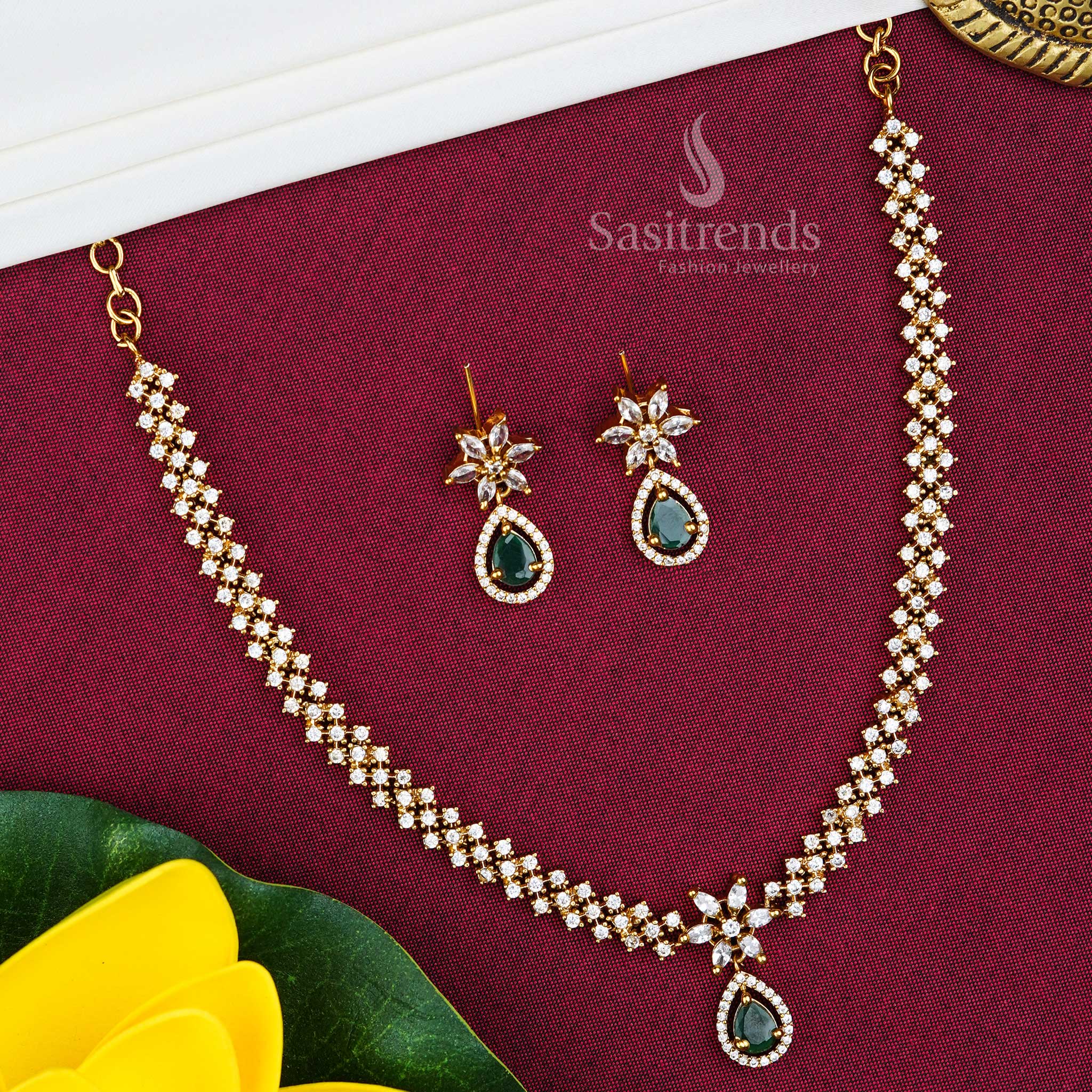 Princess-Inspired Matte Gold Plated Necklace Jewellery Set with American Diamond Stones | Sasitrends - Image 8