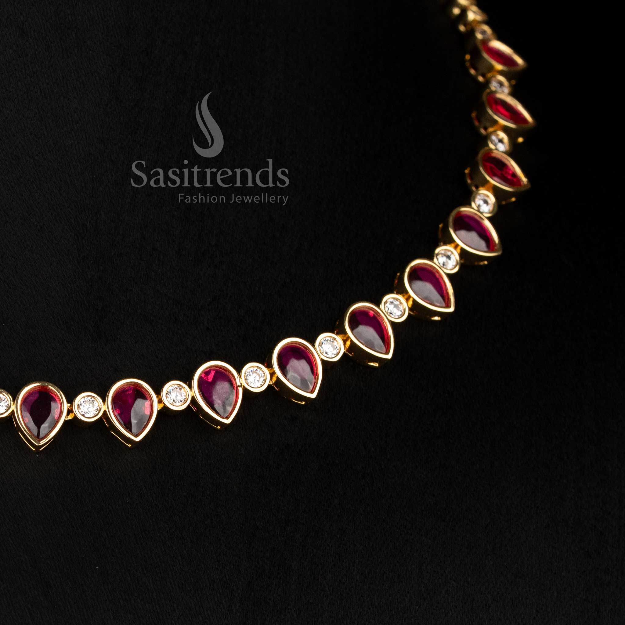 Elegant American Diamond Matte Gold Plated Kemp Stone Studded Oval and Round Necklace Jewellery Set – Festive Wear - Image 23