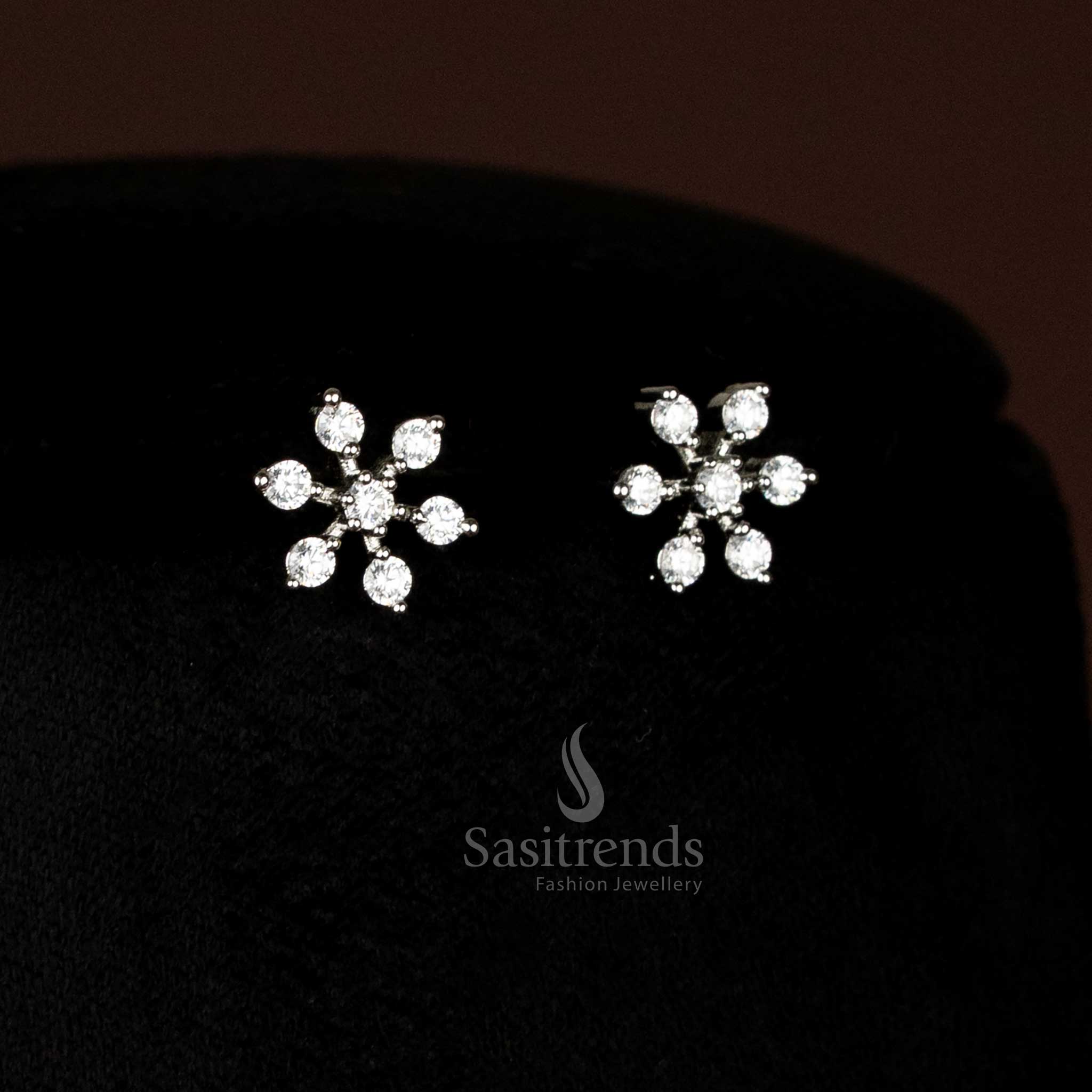 Attractive Party wear American Diamond Silver & Gold Plated Short & Long Floral Necklace Jewellery Set , Hipchain- Sasitrends - Image 10