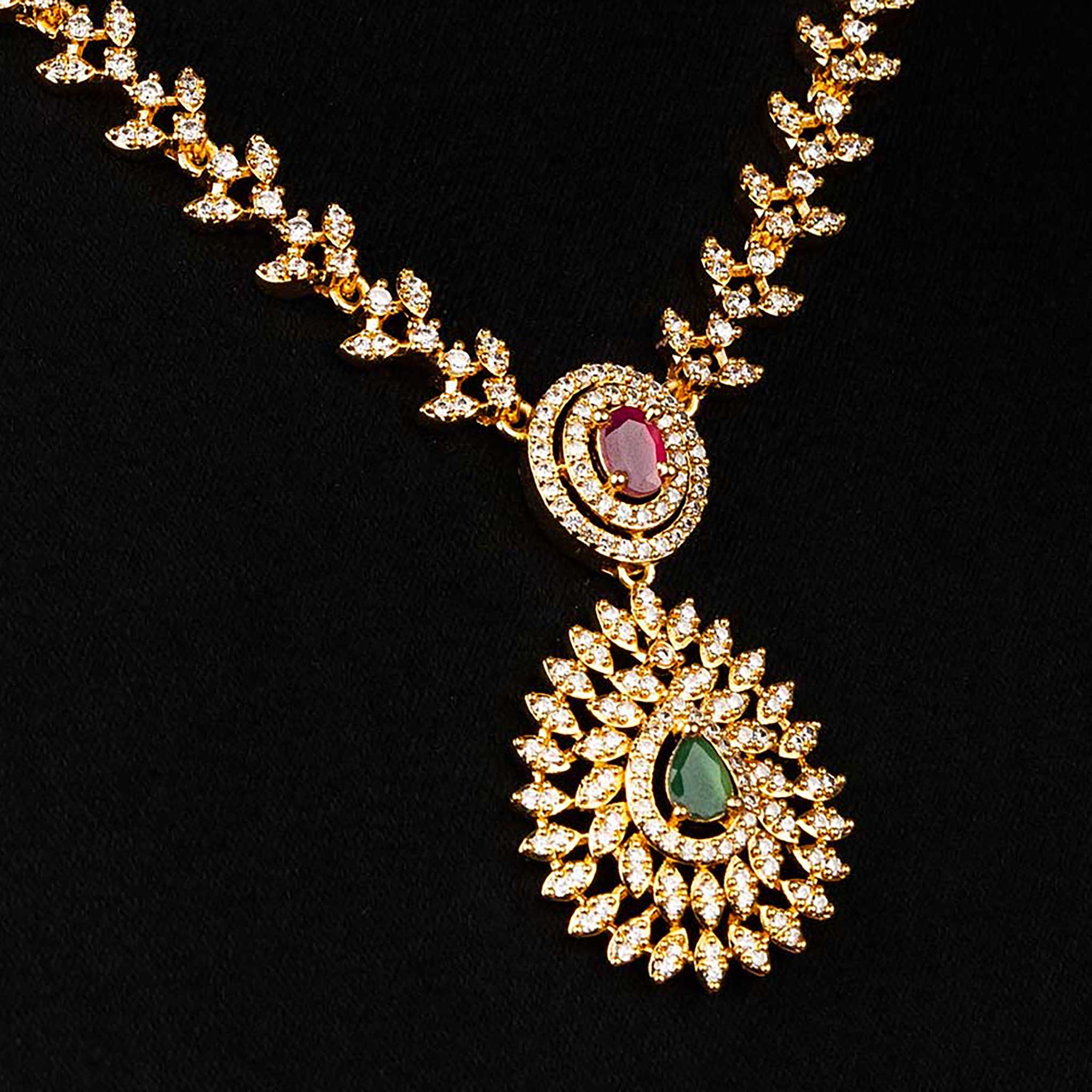 Stunning Micro Gold Plated American Diamond Multi-Color Necklace Jewellery Set - Sasitrends - Image 3