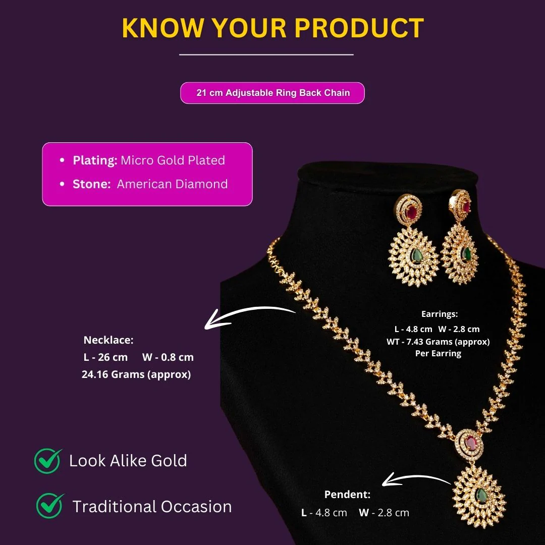 Stunning Micro Gold Plated American Diamond Multi-Color Necklace Jewellery Set - Sasitrends - Image 4