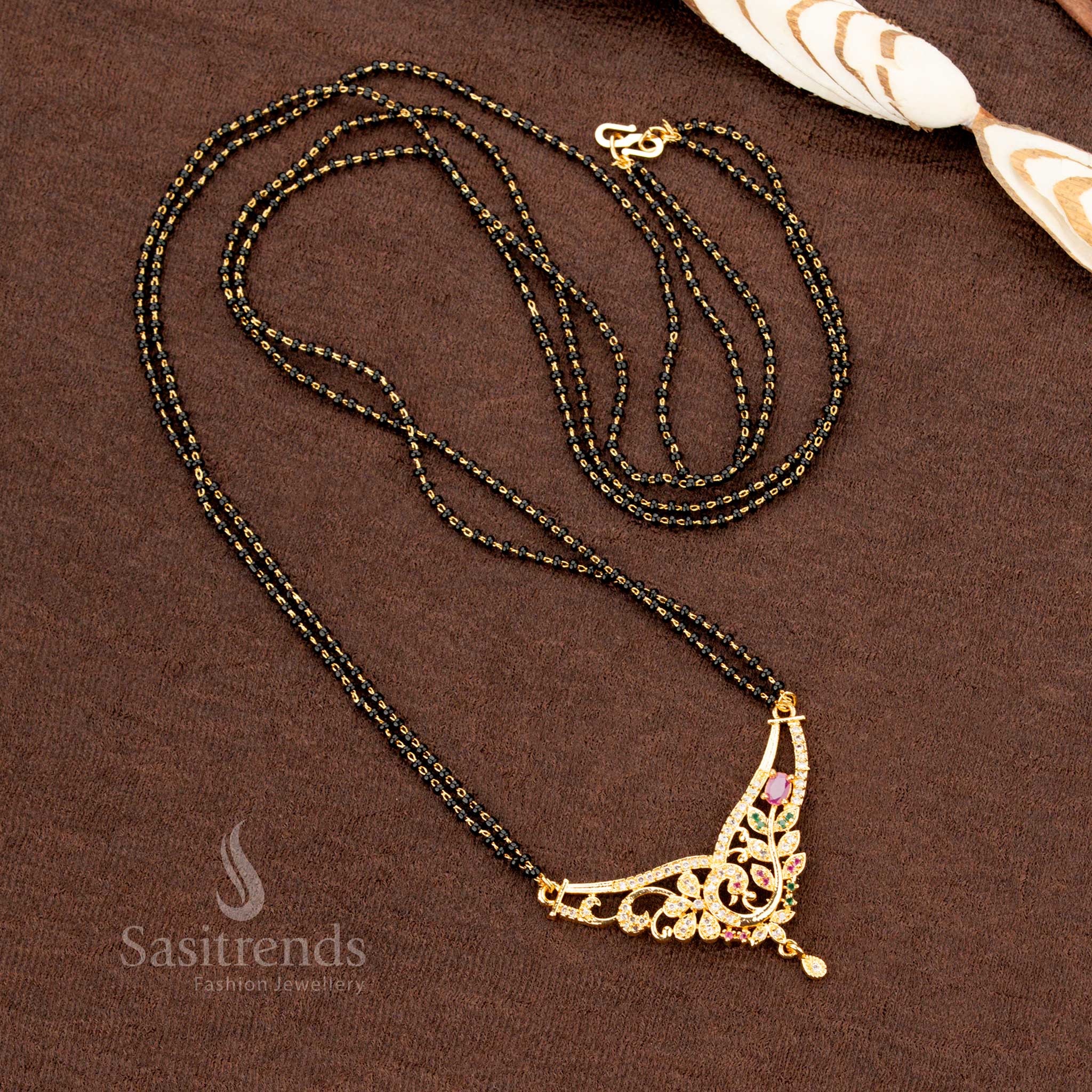 Amazing Collection of Micro Gold Plated Mangalsutra Black Beads with Elegant AD Chains- Sasitrends - Image 6