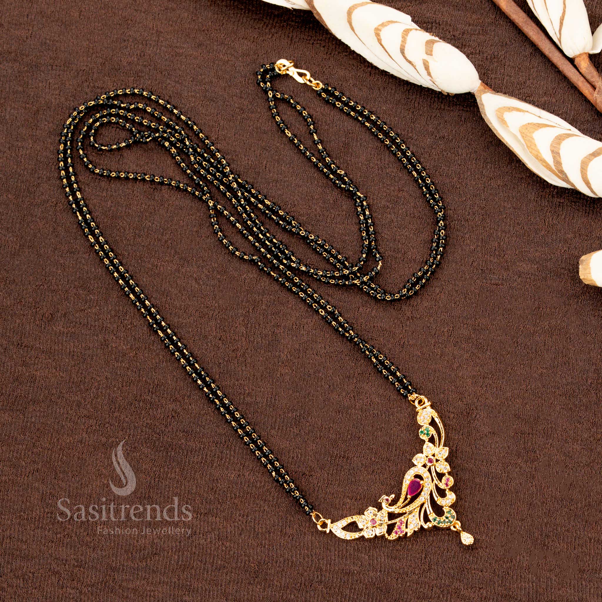 Amazing Collection of Micro Gold Plated Mangalsutra Black Beads with Elegant AD Chains- Sasitrends - Image 8