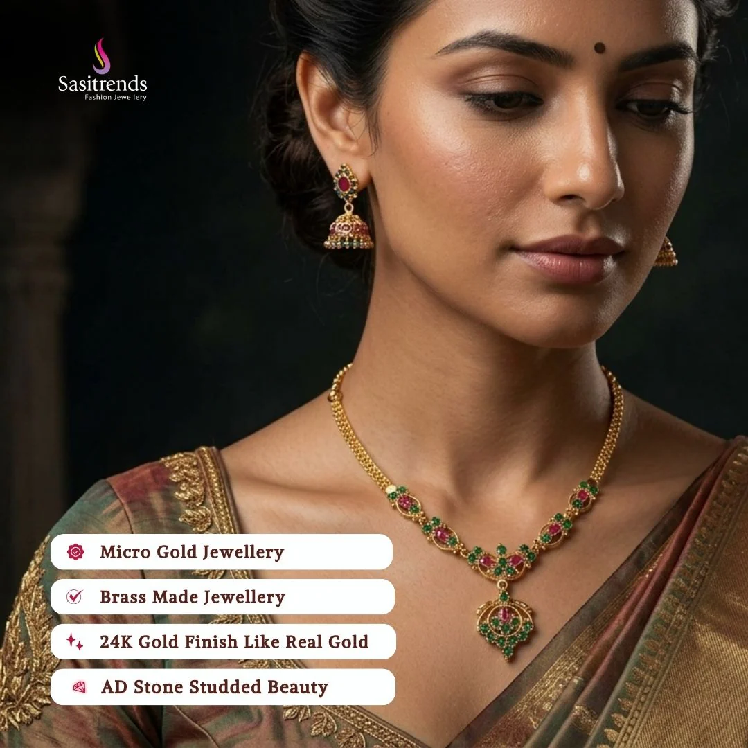 One Gram Micro Gold Plated Necklace with Intricate Floral Design AD Stones – Sasitrends - Image 2