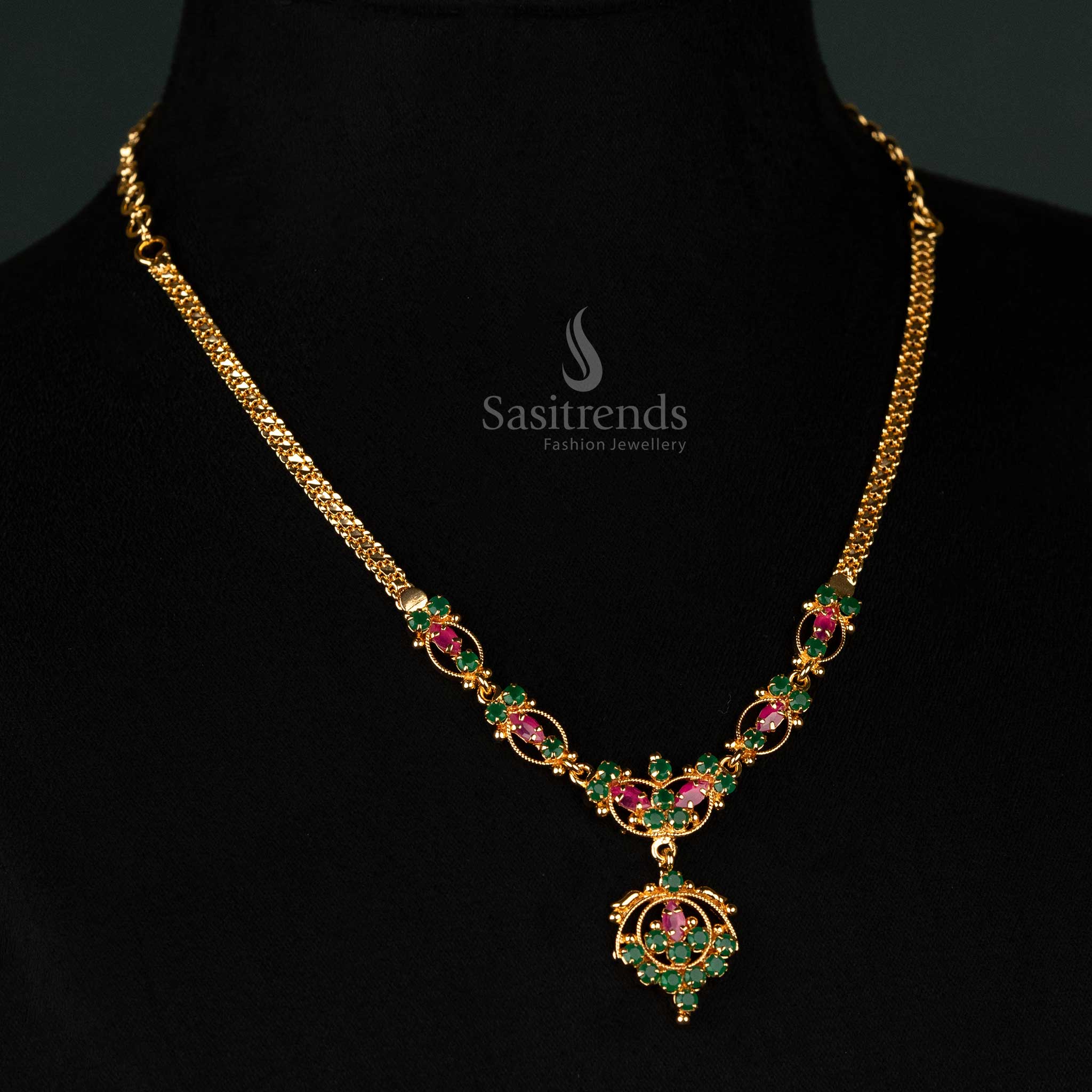 One Gram Micro Gold Plated Necklace with Intricate Floral Design AD Stones – Sasitrends - Image 4