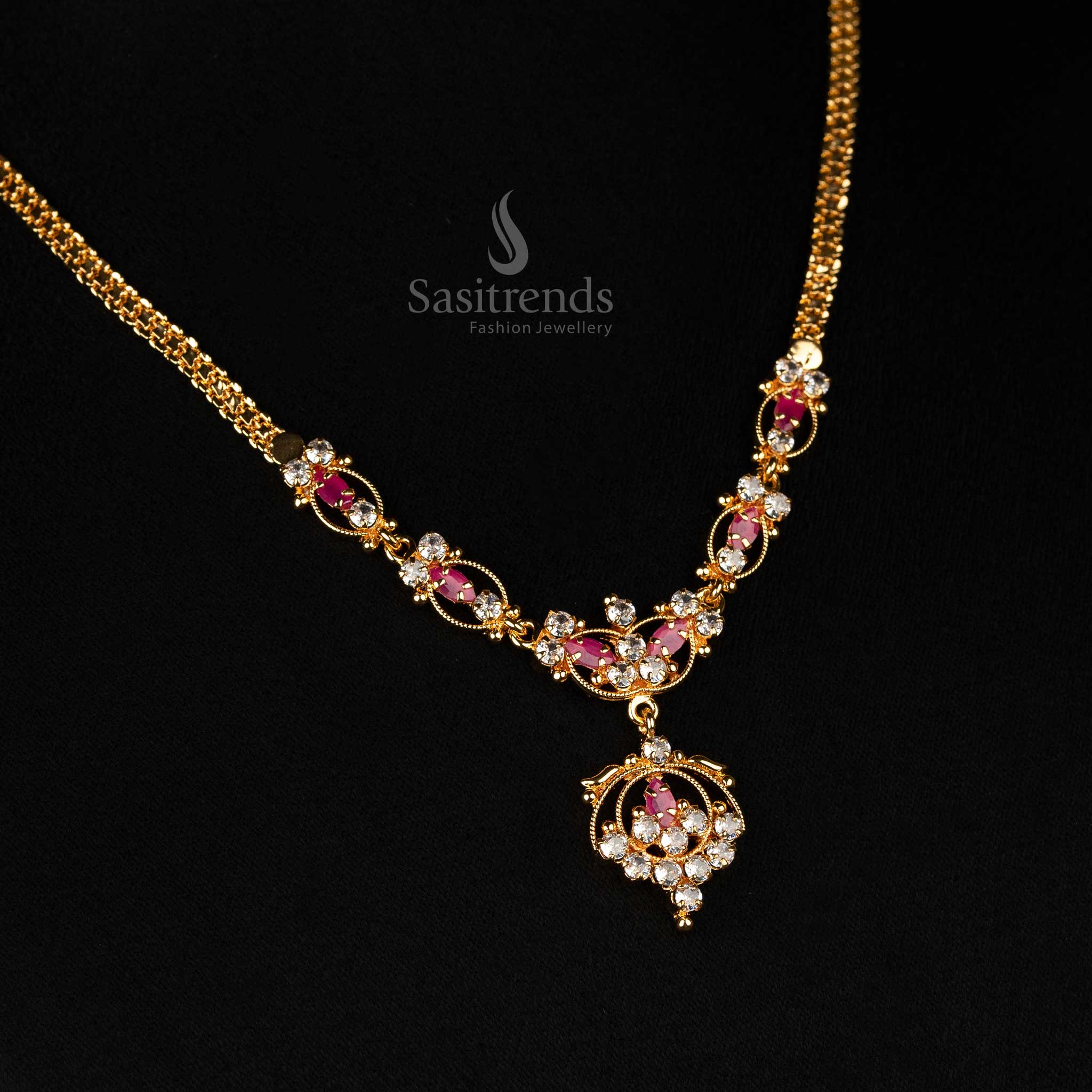 One Gram Micro Gold Plated Necklace with Intricate Floral Design AD Stones – Sasitrends - Image 5