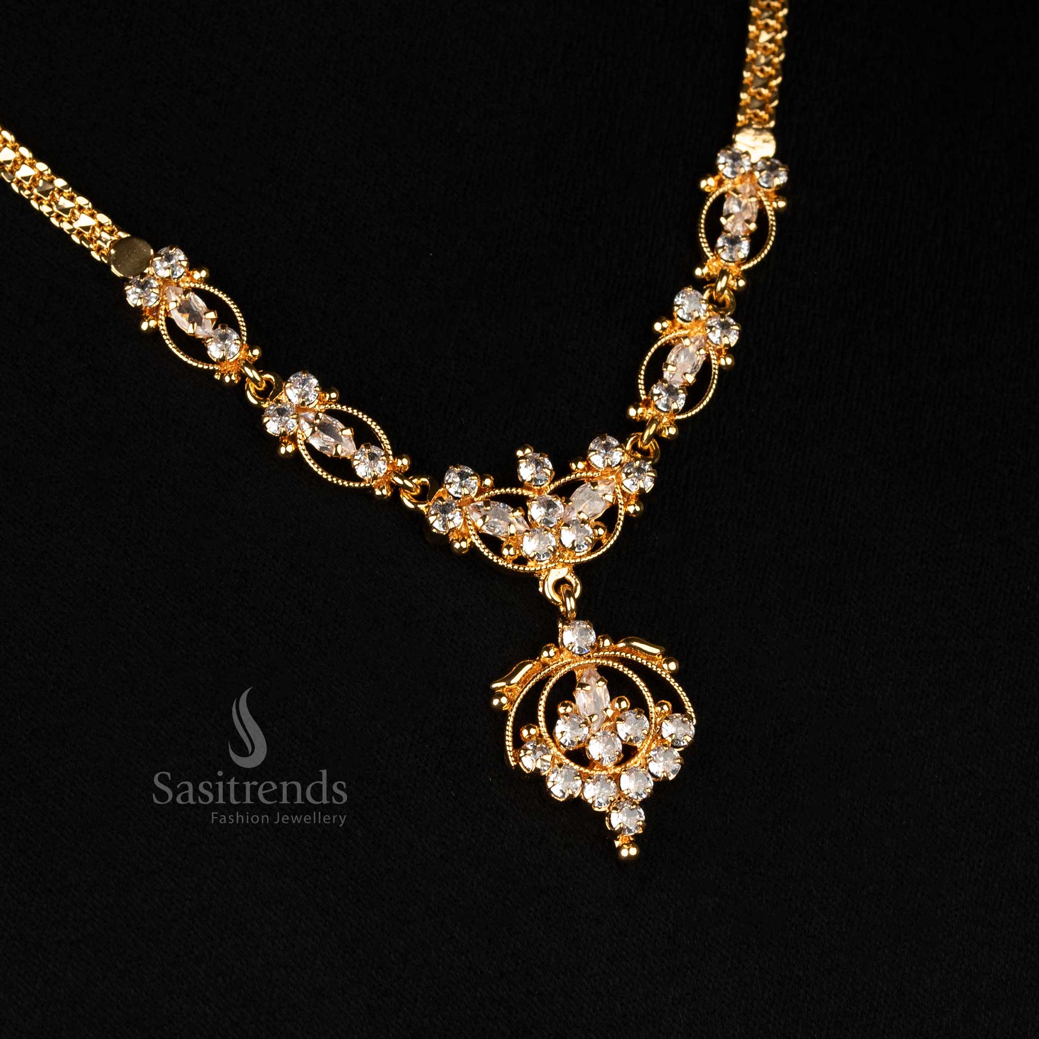 One Gram Micro Gold Plated Necklace with Intricate Floral Design AD Stones – Sasitrends - Image 6