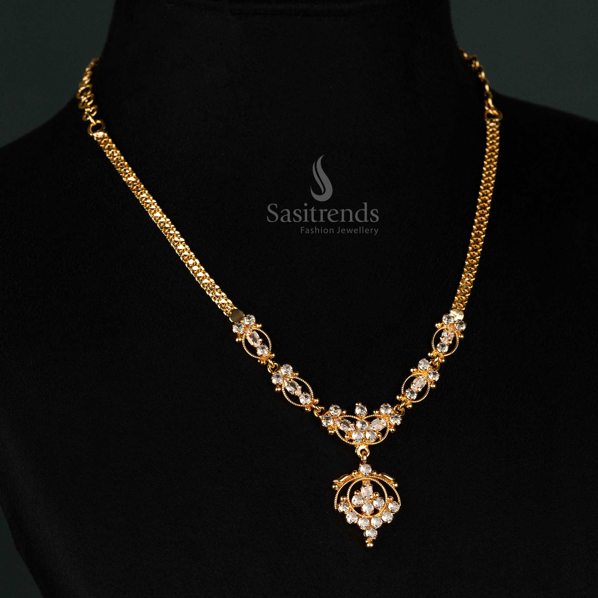 One Gram Micro Gold Plated Necklace with Intricate Floral Design AD Stones – Sasitrends - Image 7