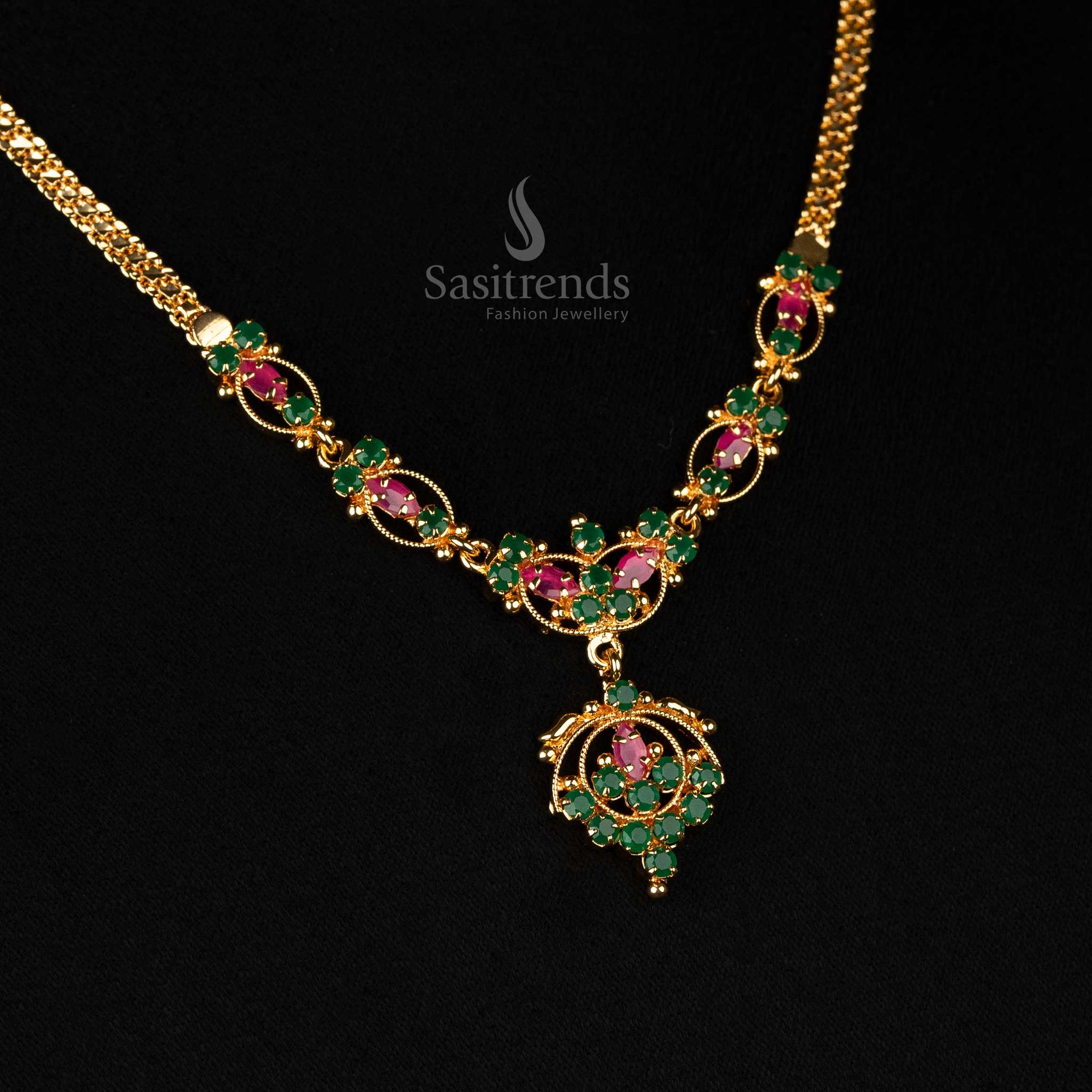 One Gram Micro Gold Plated Necklace with Intricate Floral Design AD Stones – Sasitrends - Image 8