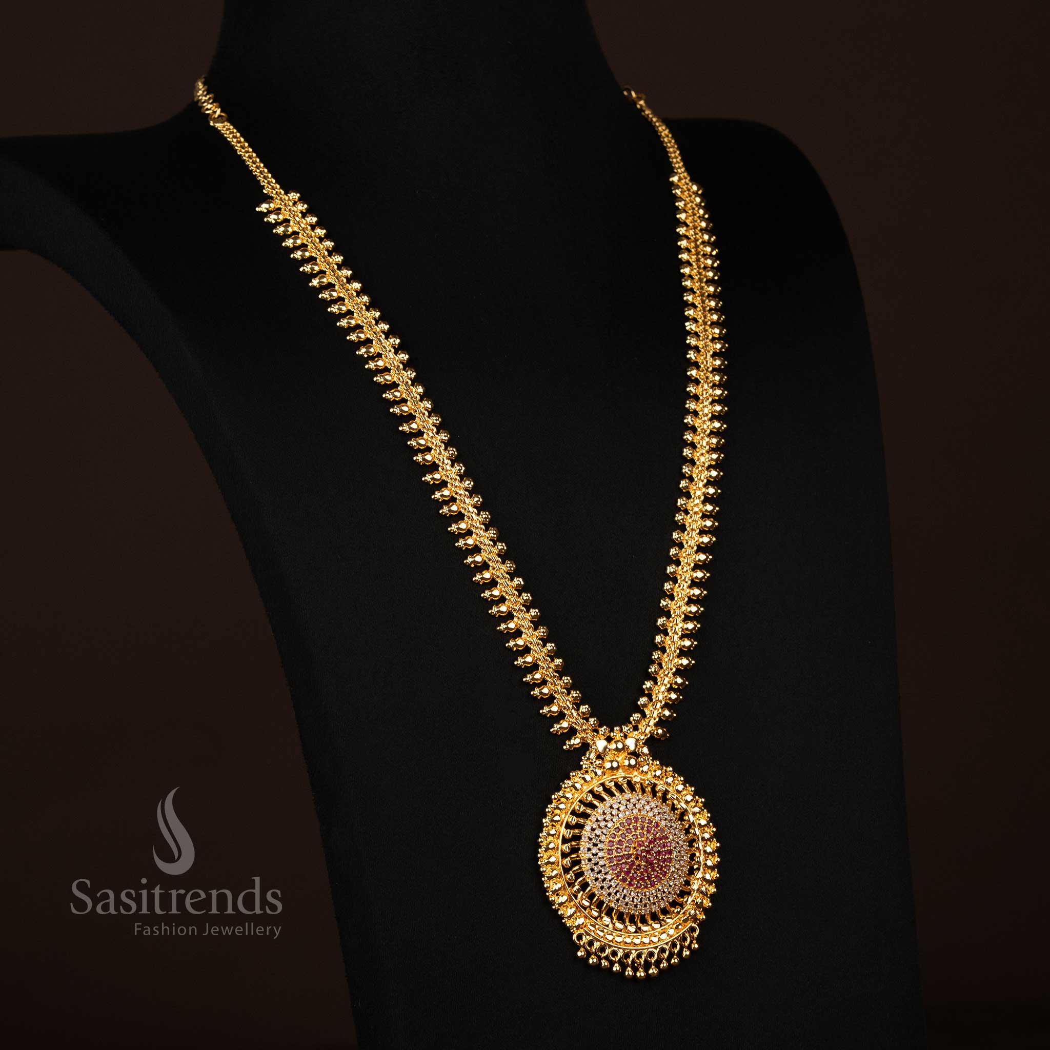 Gorgeous Micro Gold Plated One Gram Traditional Long Necklace with Intricate Round Spiral Pendant and Beaded Chain Design – Guaranteed, Using 24 Carat Pure Gold Look Like Real Gold -Sasitrends - Image 10