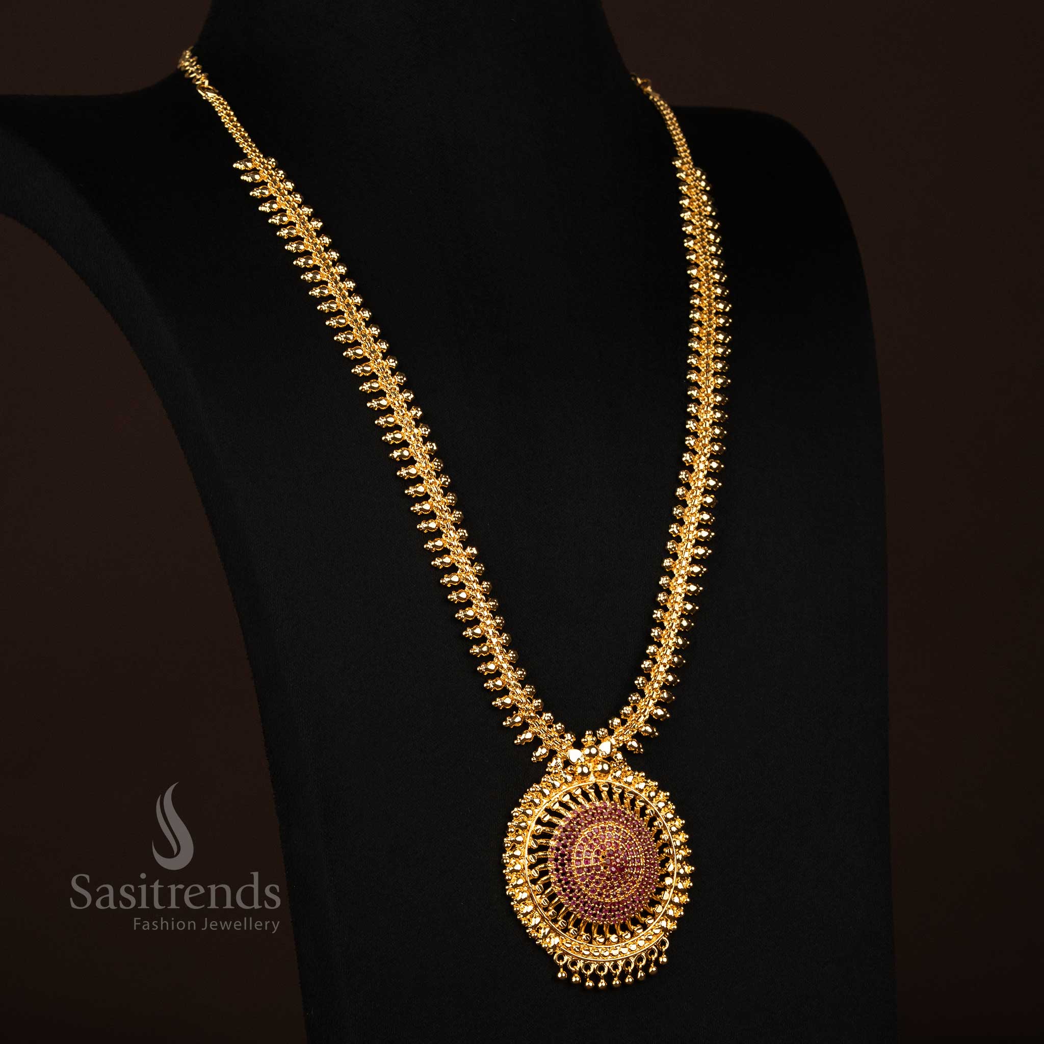 Gorgeous Micro Gold Plated One Gram Traditional Long Necklace with Intricate Round Spiral Pendant and Beaded Chain Design – Guaranteed, Using 24 Carat Pure Gold Look Like Real Gold -Sasitrends - Image 11