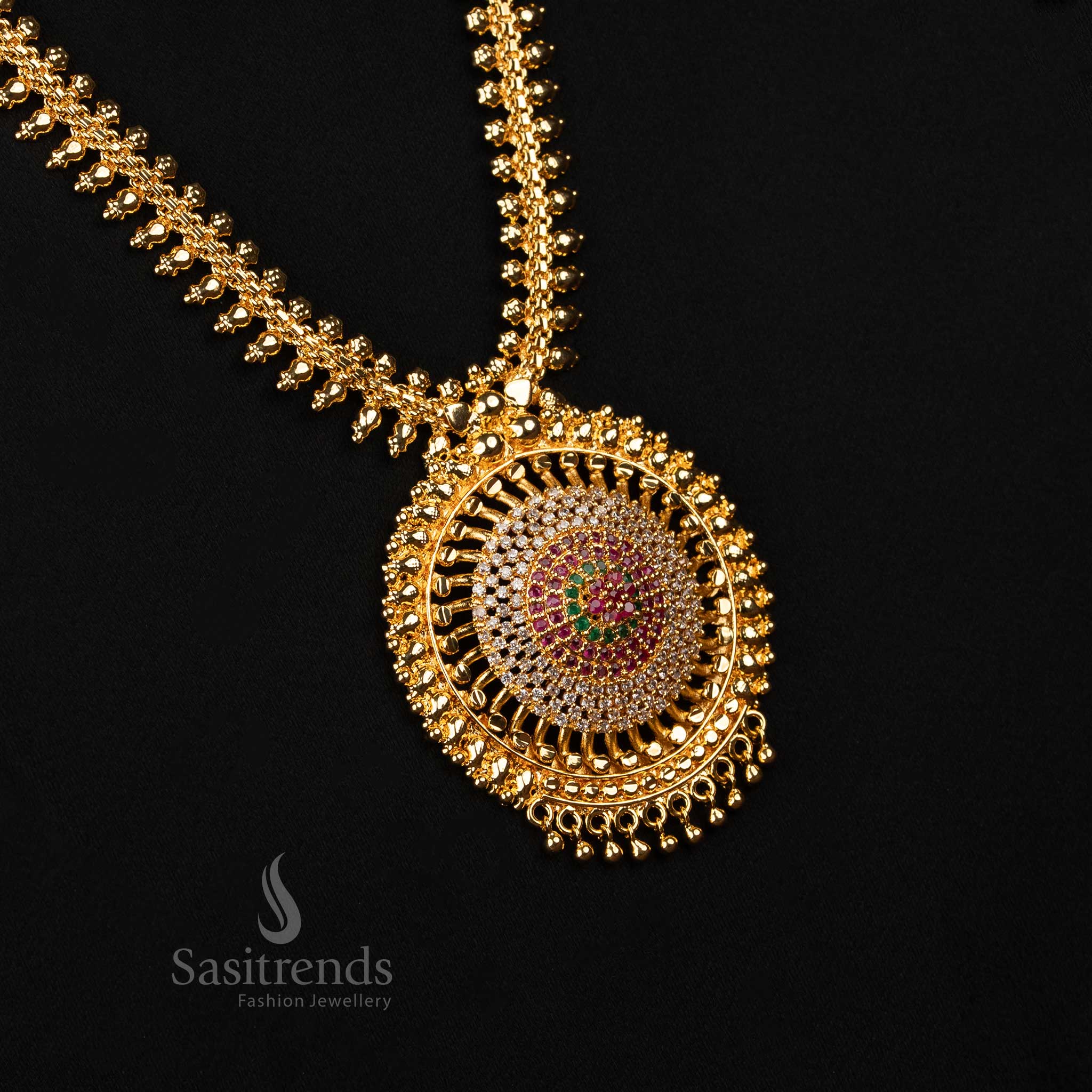 Gorgeous Micro Gold Plated One Gram Traditional Long Necklace with Intricate Round Spiral Pendant and Beaded Chain Design – Guaranteed, Using 24 Carat Pure Gold Look Like Real Gold -Sasitrends - Image 2