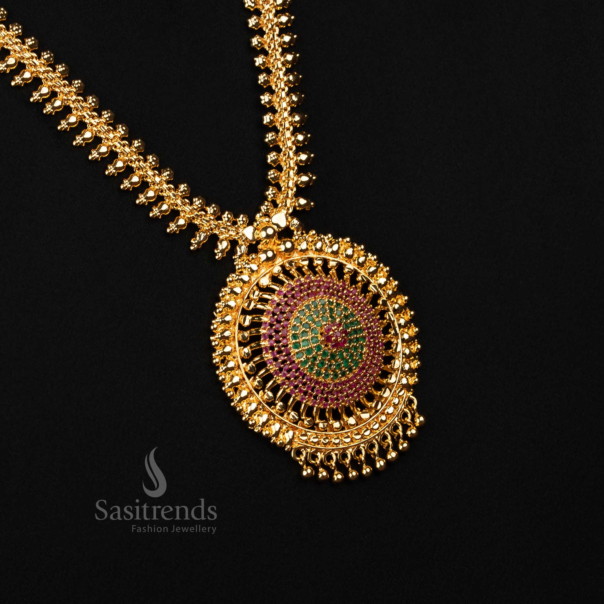 Gorgeous Micro Gold Plated One Gram Traditional Long Necklace with Intricate Round Spiral Pendant and Beaded Chain Design – Guaranteed, Using 24 Carat Pure Gold Look Like Real Gold -Sasitrends - Image 3
