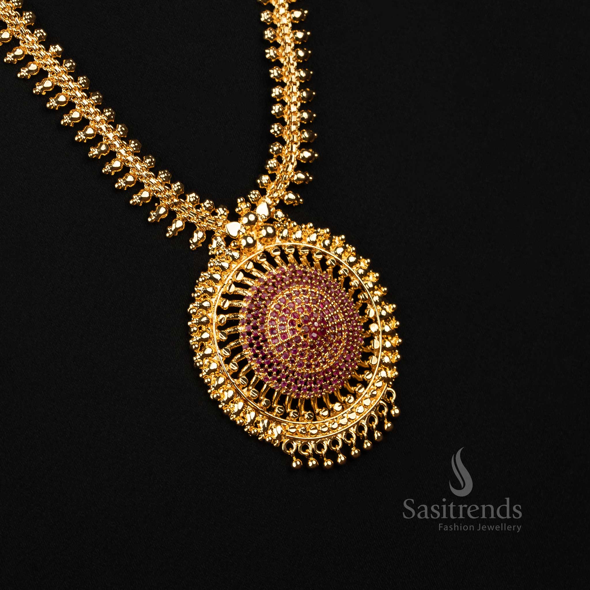 Gorgeous Micro Gold Plated One Gram Traditional Long Necklace with Intricate Round Spiral Pendant and Beaded Chain Design – Guaranteed, Using 24 Carat Pure Gold Look Like Real Gold -Sasitrends - Image 4
