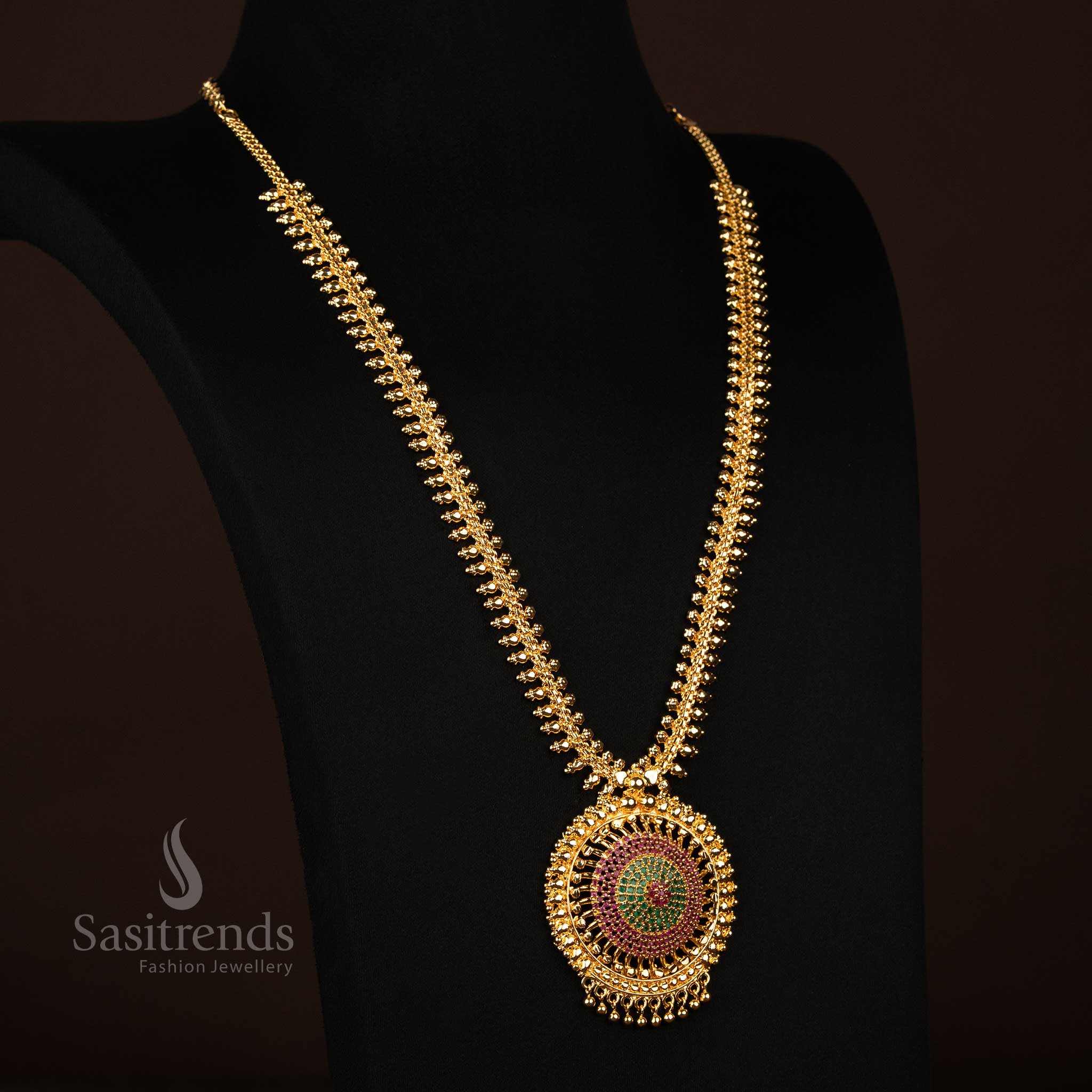 Gorgeous Micro Gold Plated One Gram Traditional Long Necklace with Intricate Round Spiral Pendant and Beaded Chain Design – Guaranteed, Using 24 Carat Pure Gold Look Like Real Gold -Sasitrends - Image 5