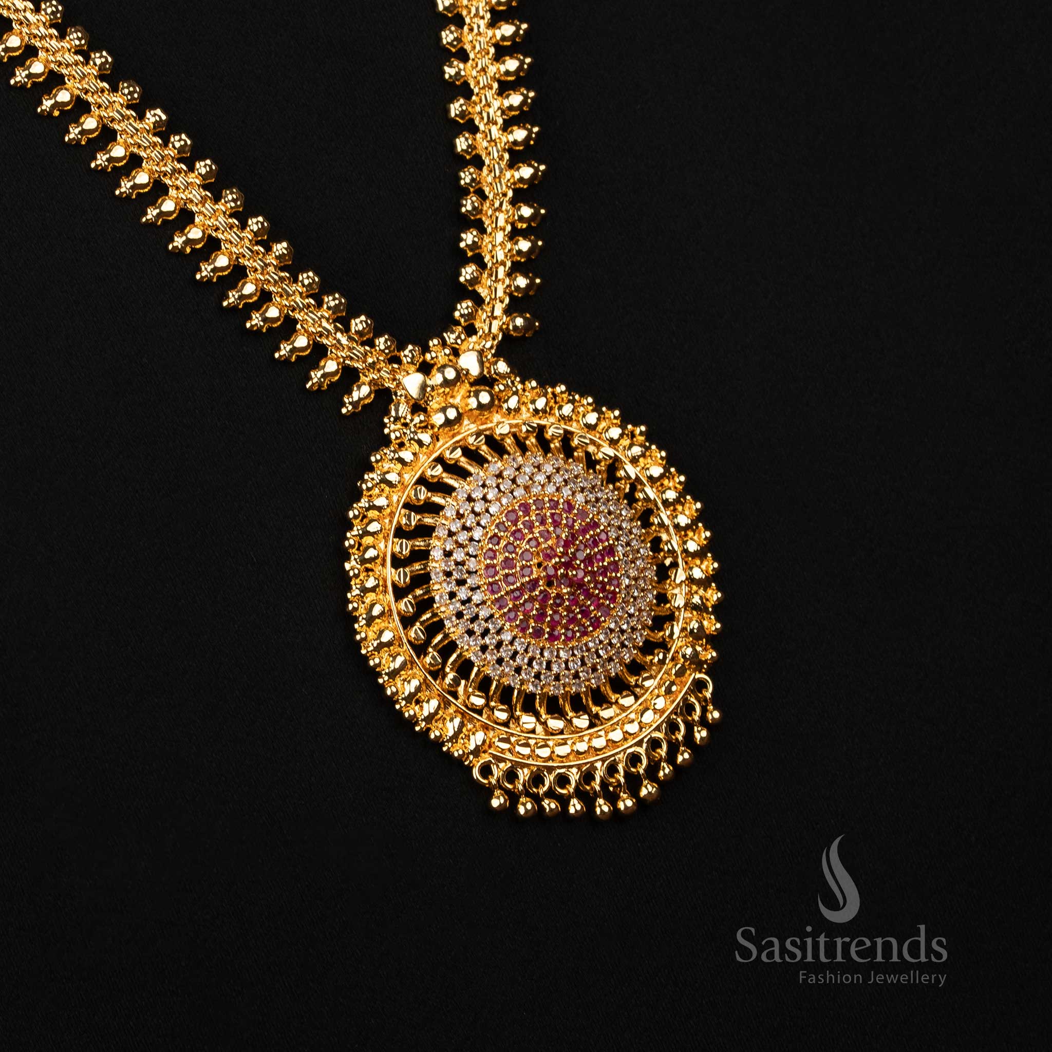 Gorgeous Micro Gold Plated One Gram Traditional Long Necklace with Intricate Round Spiral Pendant and Beaded Chain Design – Guaranteed, Using 24 Carat Pure Gold Look Like Real Gold -Sasitrends - Image 6