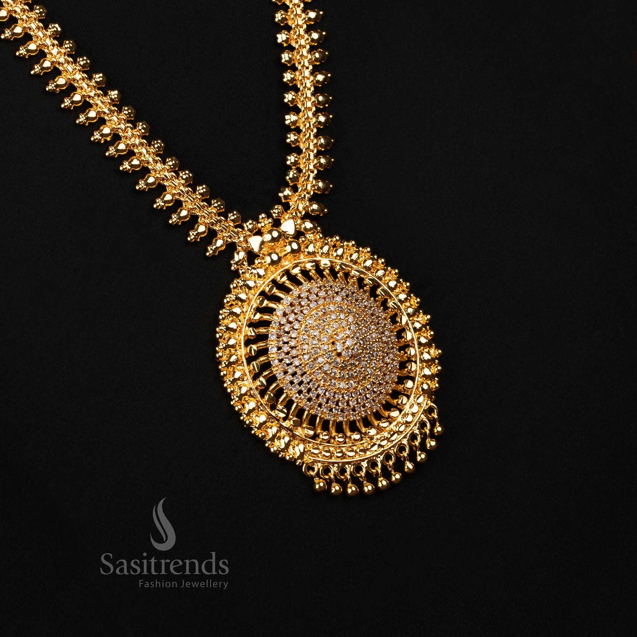 Gorgeous Micro Gold Plated One Gram Traditional Long Necklace with Intricate Round Spiral Pendant and Beaded Chain Design – Guaranteed, Using 24 Carat Pure Gold Look Like Real Gold -Sasitrends - Image 7