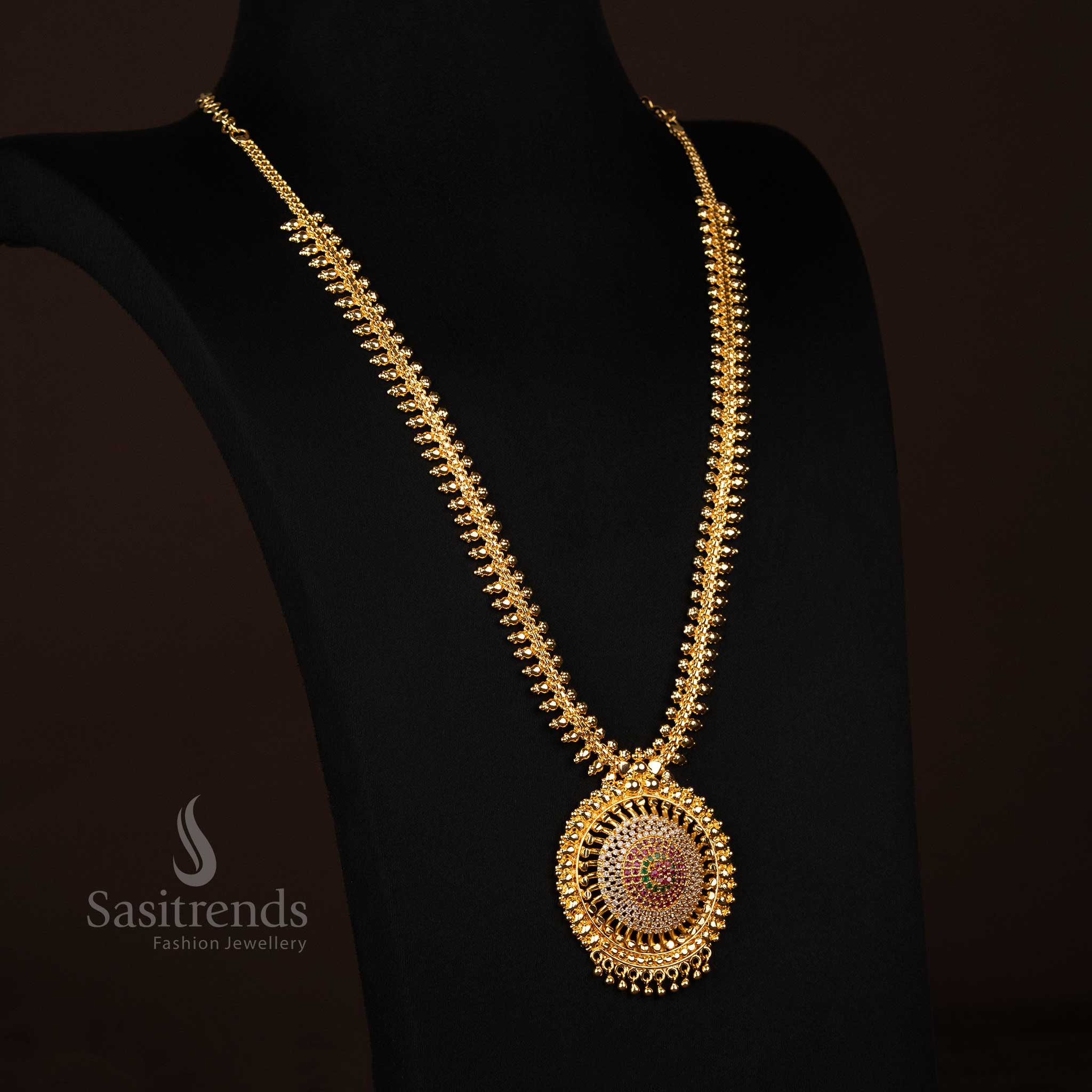 Gorgeous Micro Gold Plated One Gram Traditional Long Necklace with Intricate Round Spiral Pendant and Beaded Chain Design – Guaranteed, Using 24 Carat Pure Gold Look Like Real Gold -Sasitrends - Image 9