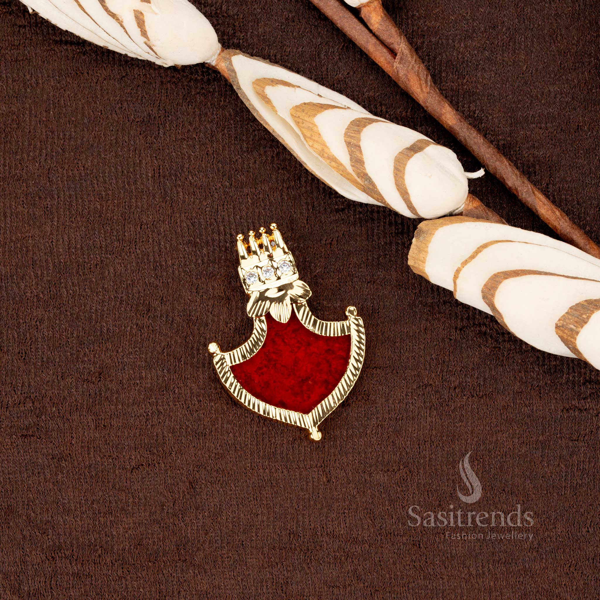 Kerala-Style One Gram Micro Gold Plated 3 AD Stone Palakka Pendant – Traditional & Festive Wear - Sasitrends - Image 2