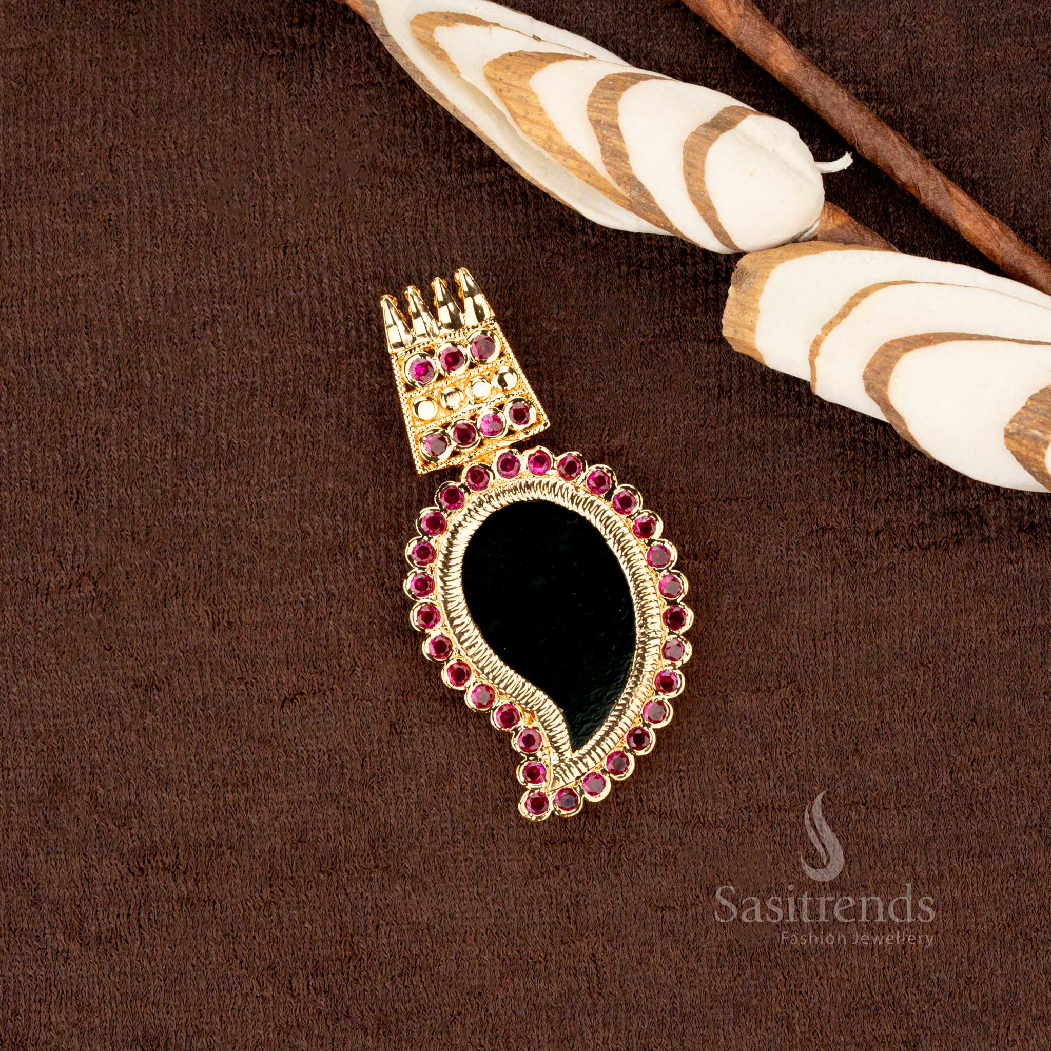 Kerala-Style One Gram Micro Gold Plated Fully AD Stone Studded Palakka Pendant – Traditional & Festive Wear - Sasitrends - Image 2