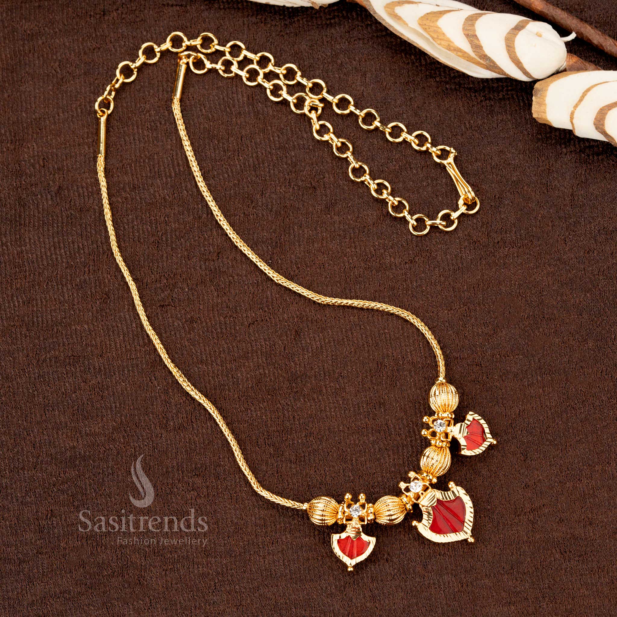 Traditional Kerala-Style One Gram Micro Gold Plated Palakka Necklace with Beaded Design & AD Stones – Traditional & Festive Wear - Sasitrends - Image 2
