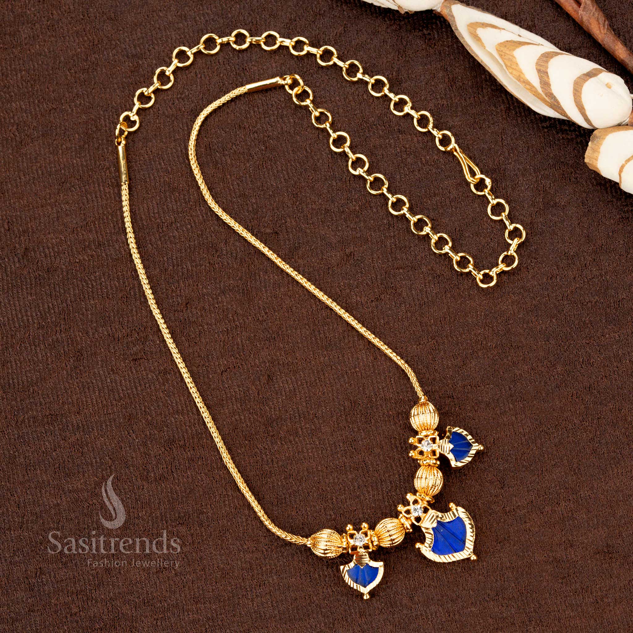 Traditional Kerala-Style One Gram Micro Gold Plated Palakka Necklace with Beaded Design & AD Stones – Traditional & Festive Wear - Sasitrends - Image 3