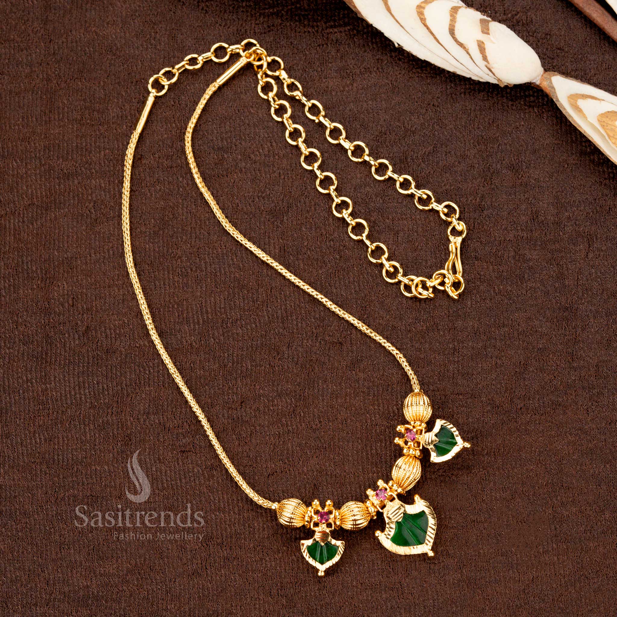 Traditional Kerala-Style One Gram Micro Gold Plated Palakka Necklace with Beaded Design & AD Stones – Traditional & Festive Wear - Sasitrends - Image 4
