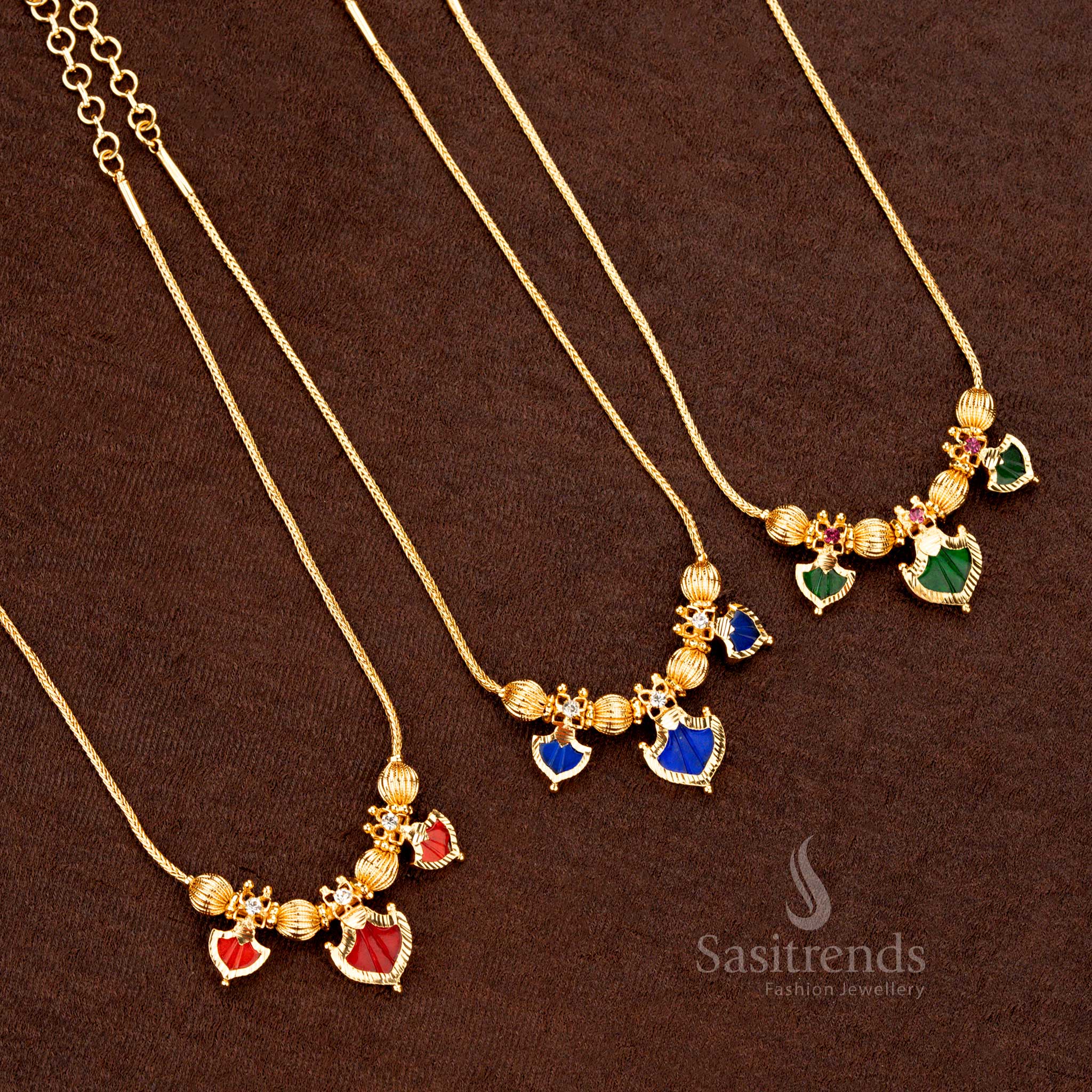 Traditional Kerala-Style One Gram Micro Gold Plated Palakka Necklace with Beaded Design & AD Stones – Traditional & Festive Wear - Sasitrends - Image 5